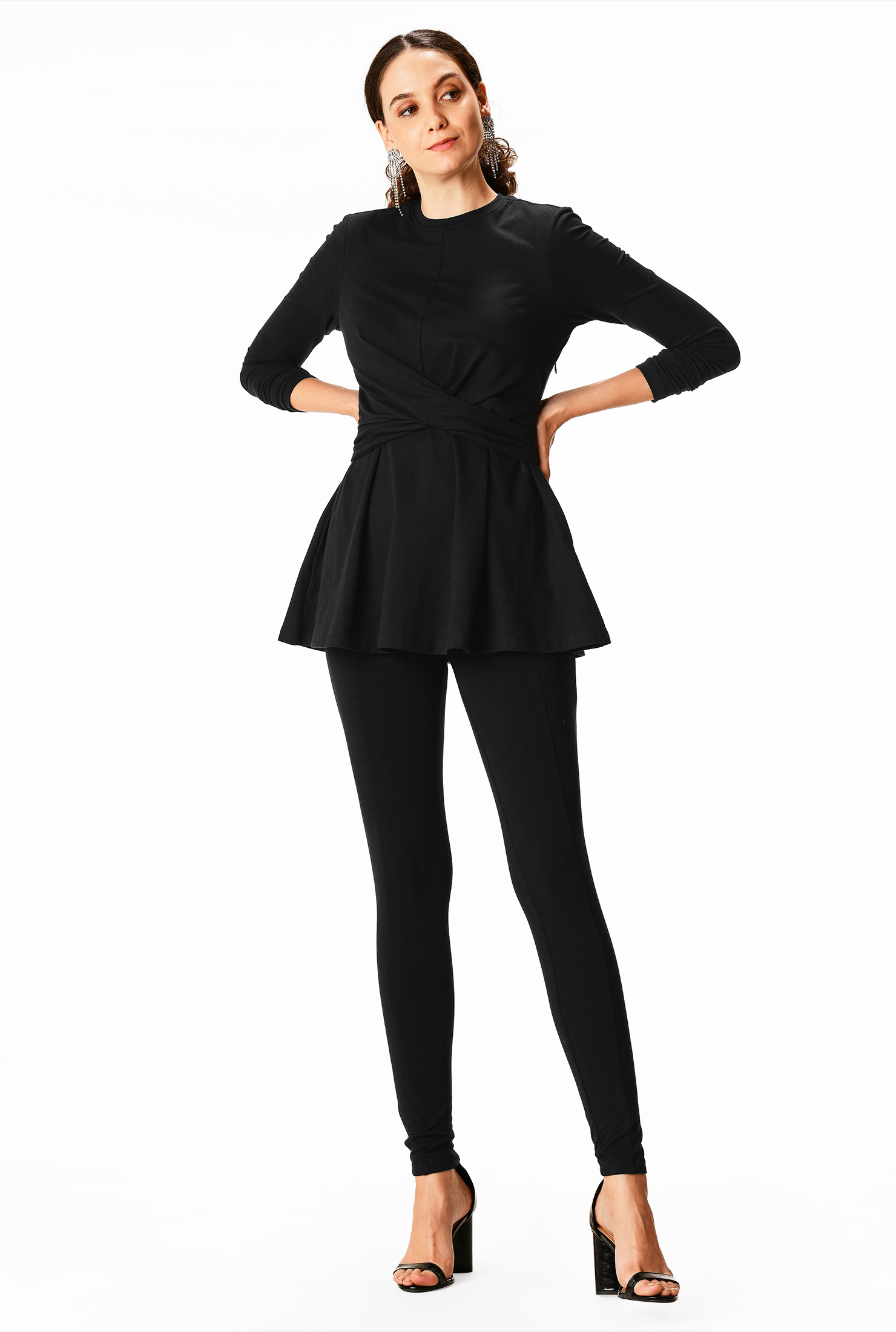 Shop Cross front cotton knit peplum blouse eShakti