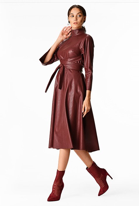 Dark brown leather obi belt for women dress - Wide wrap leather