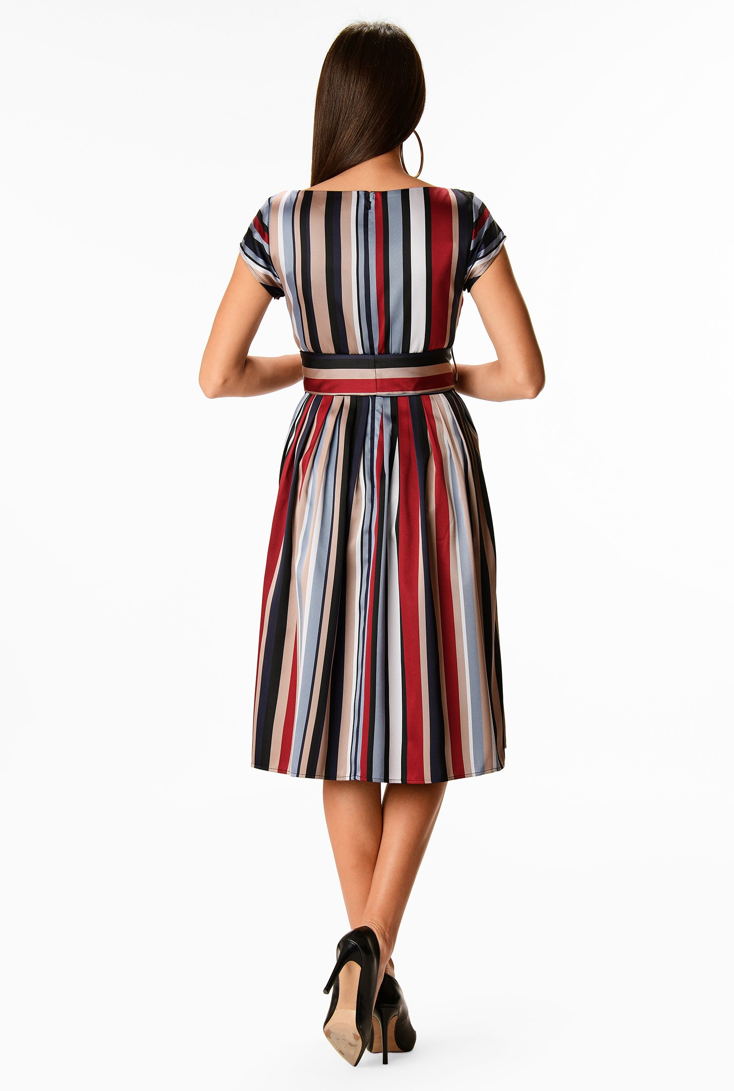 Shop Stripe Twill Sash Tie Dress Eshakti