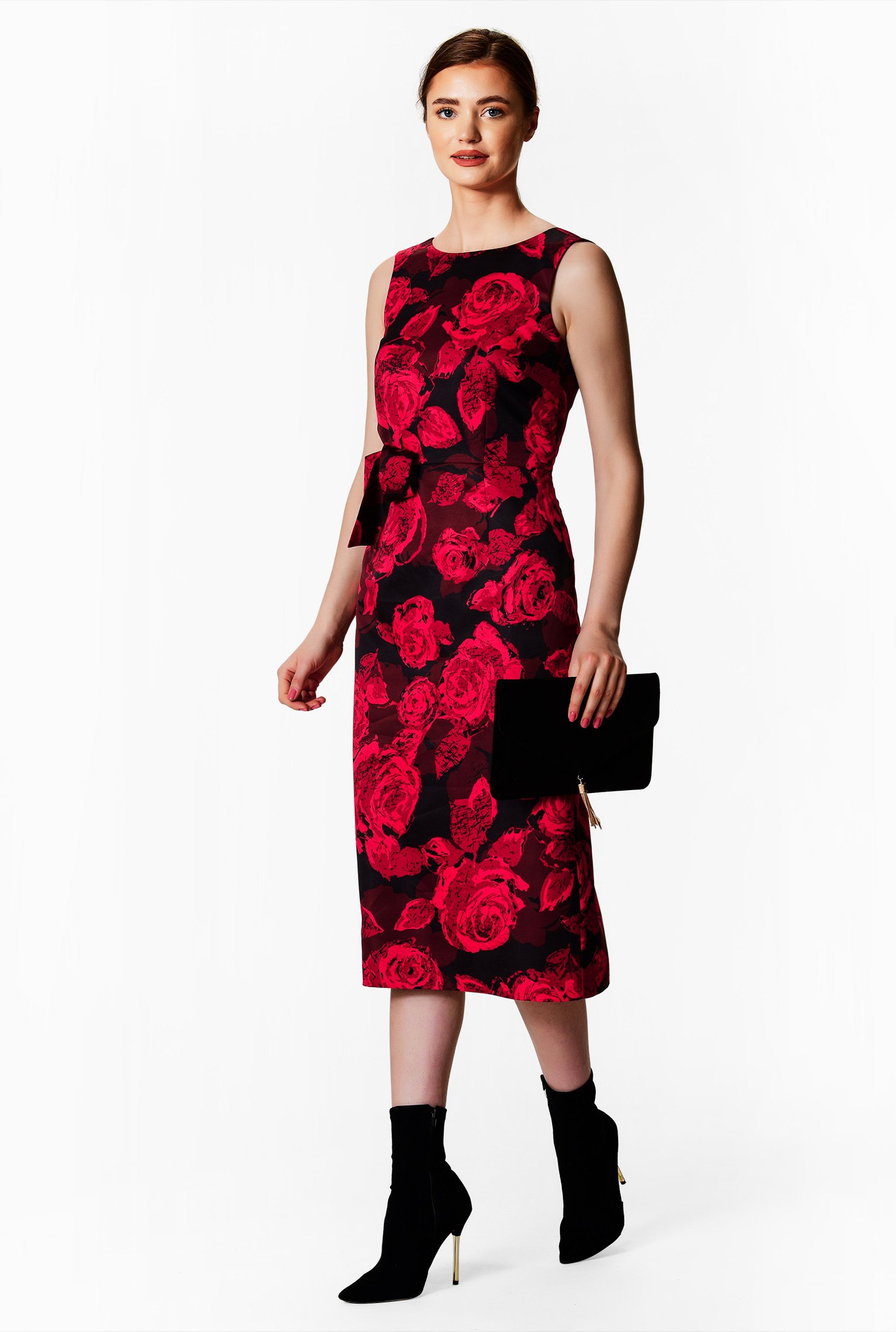 Shop Floral Print Satin Sheath Dress Eshakti 7587