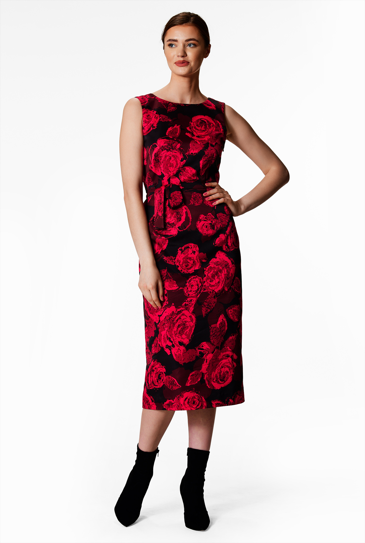 Shop Floral print satin sheath dress eShakti