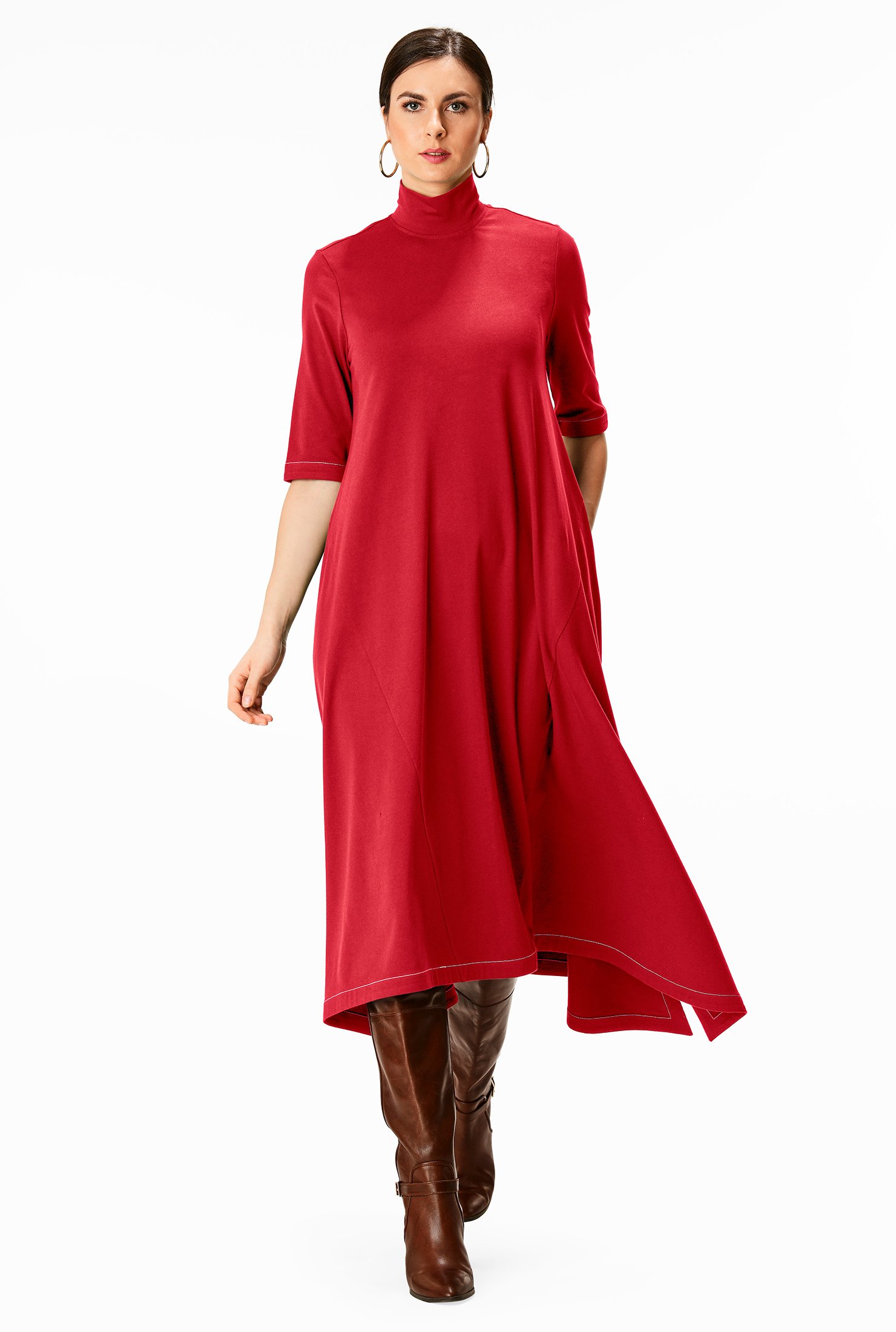 Shop Asymmetric Hem Cotton Knit Shift Dress Eshakti