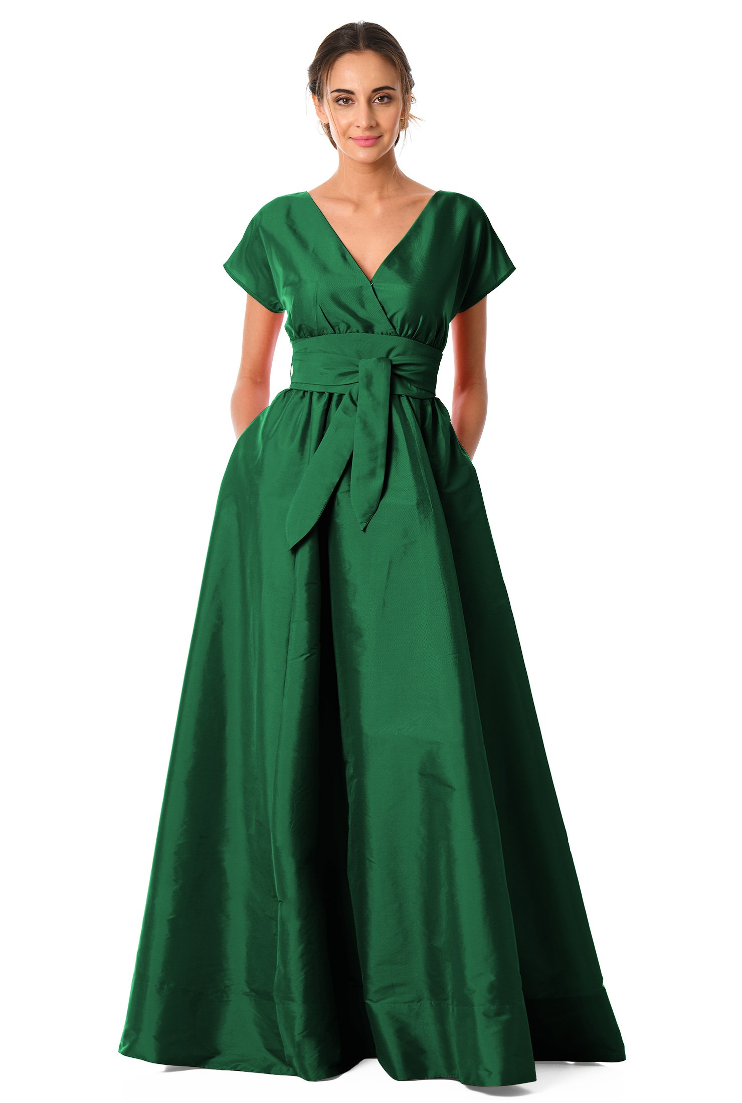 Shop Sash tie dupioni surplice maxi dress | eShakti