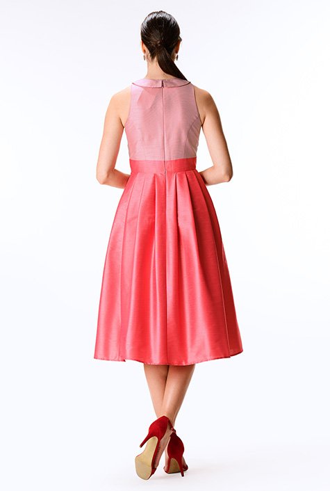 Shop Peter pan collar colorblock dupioni dress | eShakti