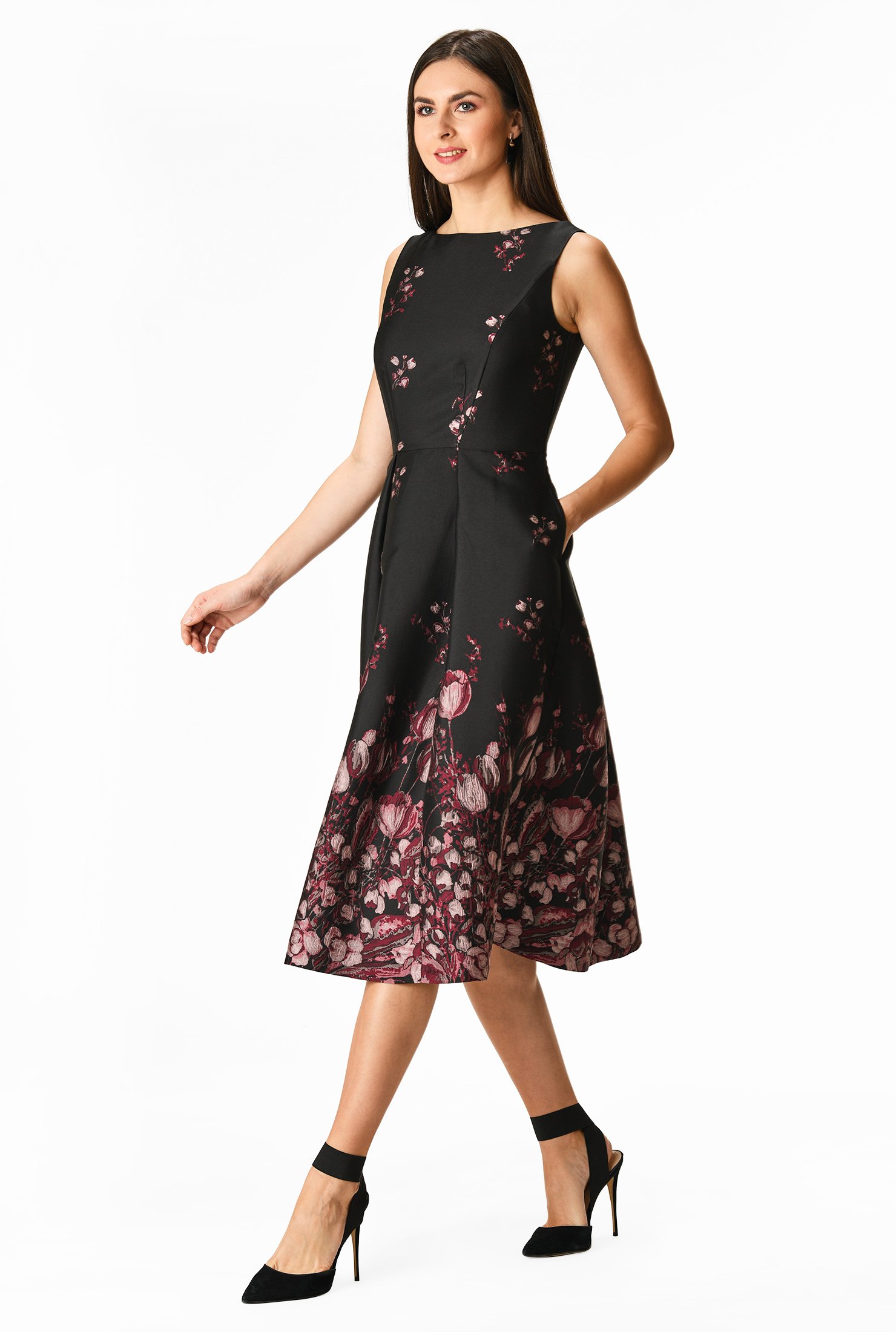 Shop Floral jacquard A-line dress | eShakti