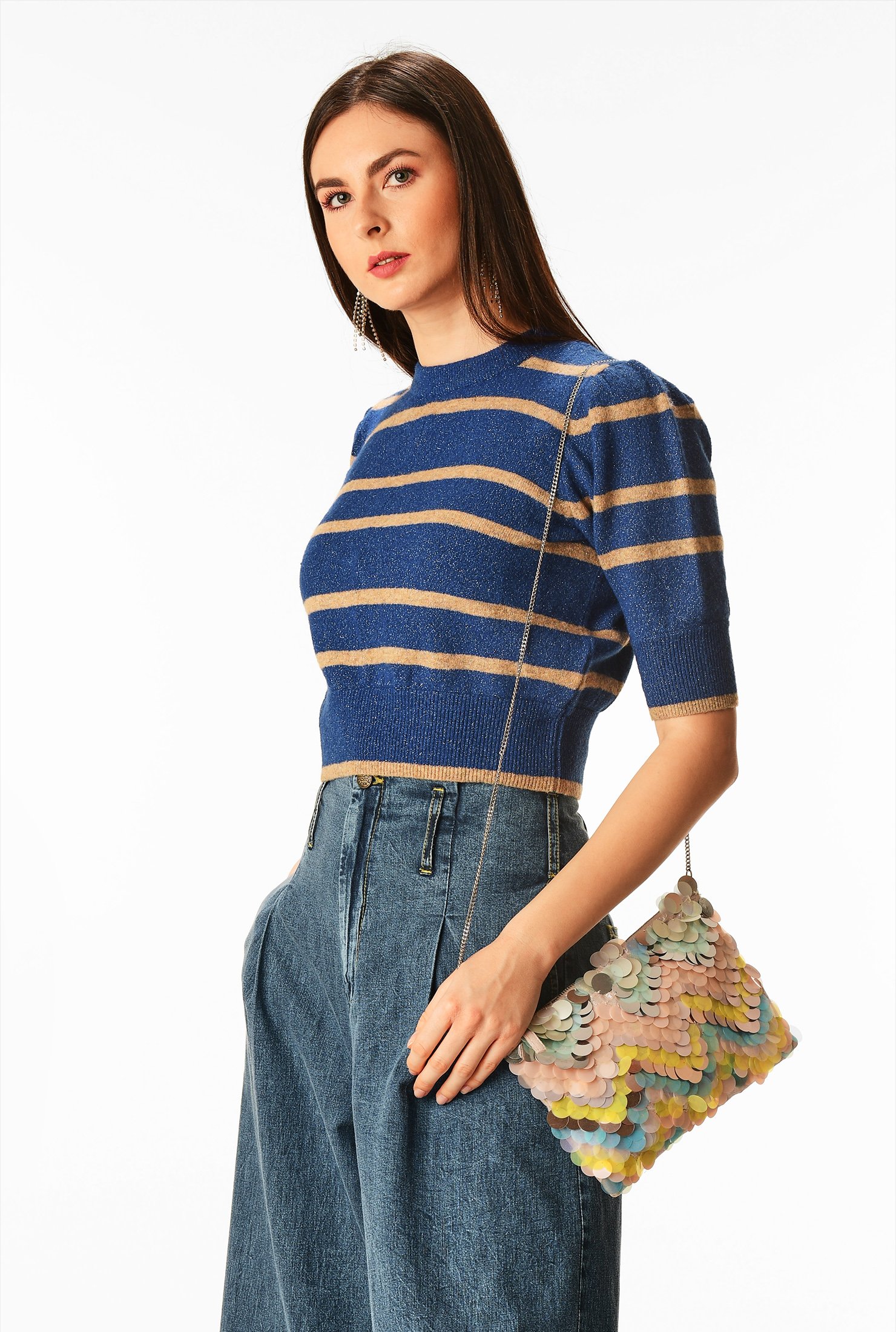 Shop Stripe wool blend knit crop top | eShakti