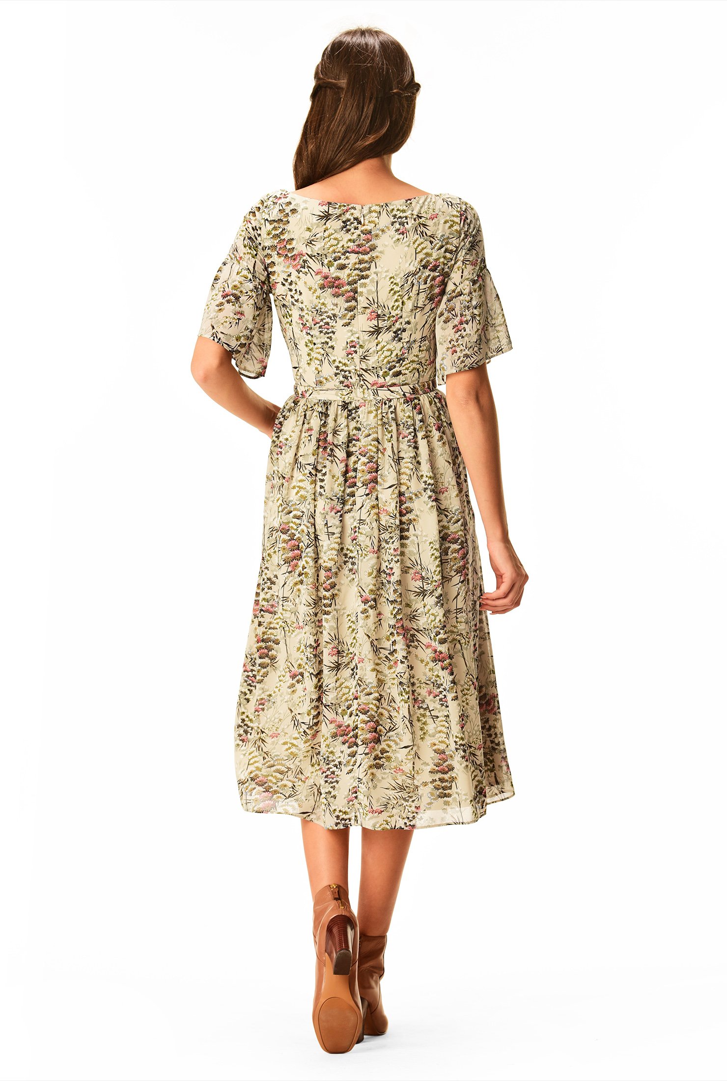 Shop Ruffle floral print georgette dress | eShakti