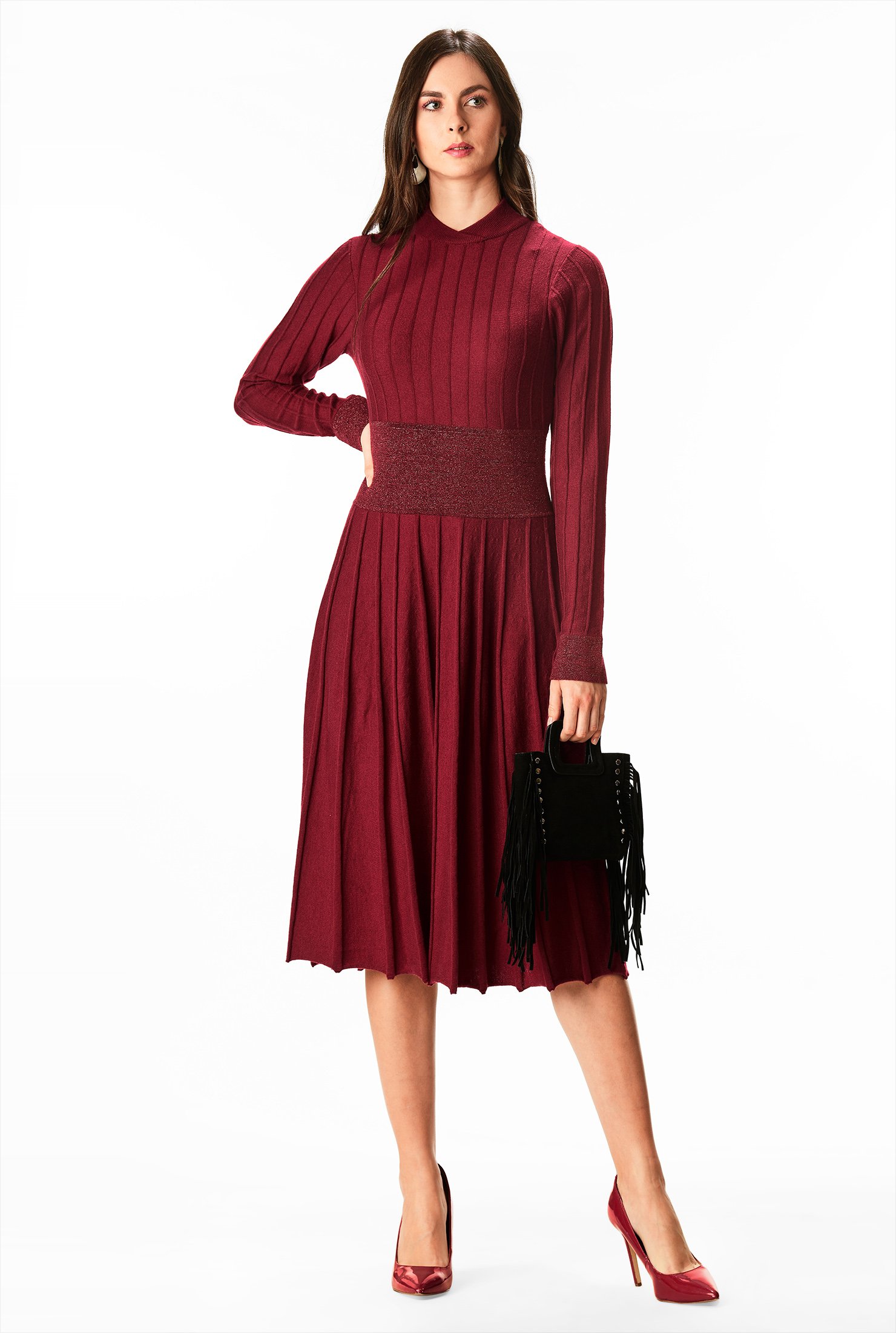 Shop Rib stripe cashmere blend sweater dress | eShakti