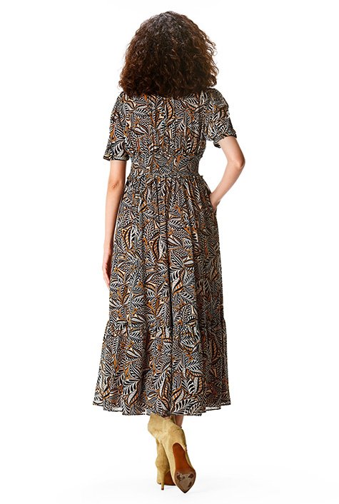 Shop Leaf print georgette ruched maxi dress | eShakti