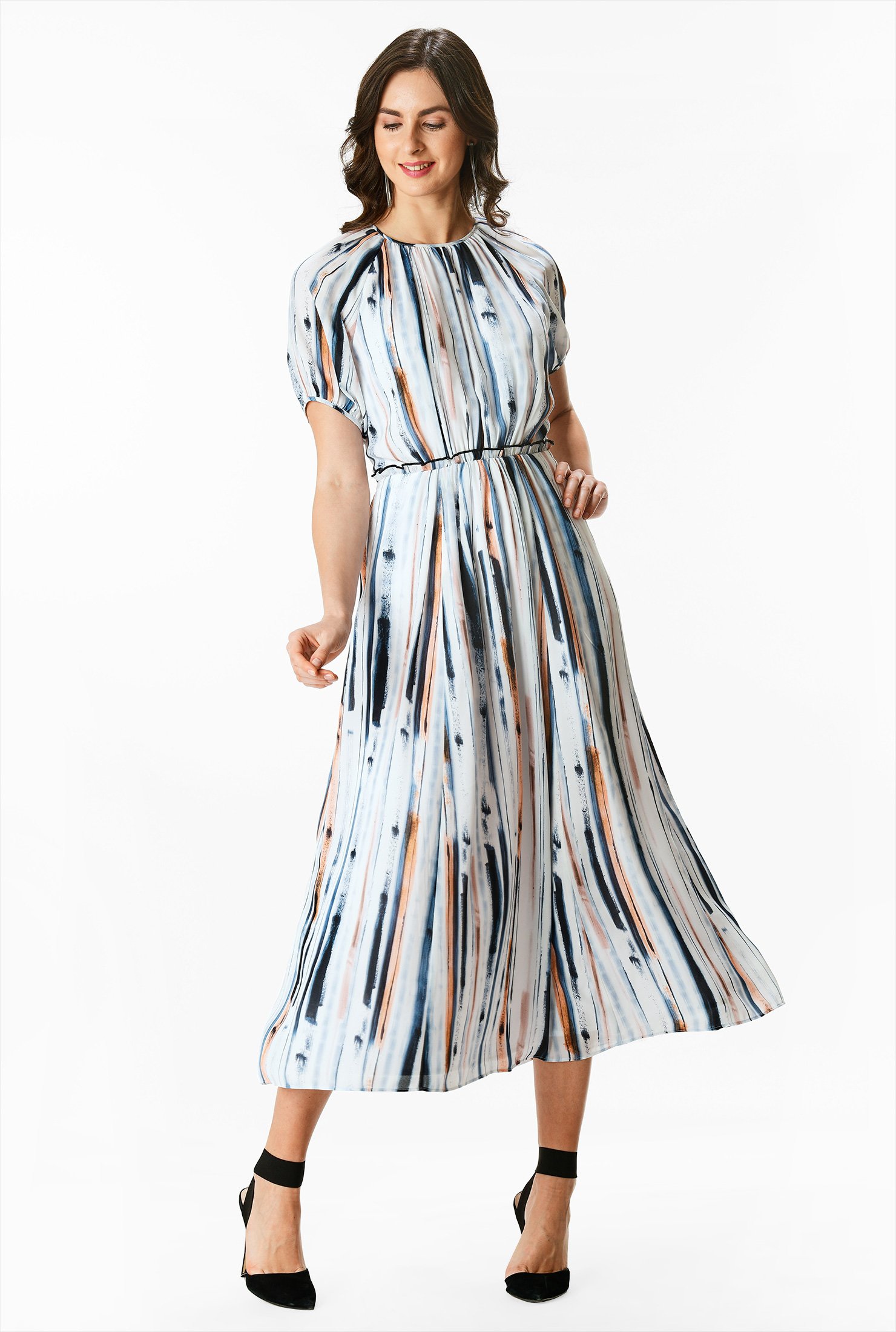 Shop Ombre stripe print crepe blouson dress | eShakti