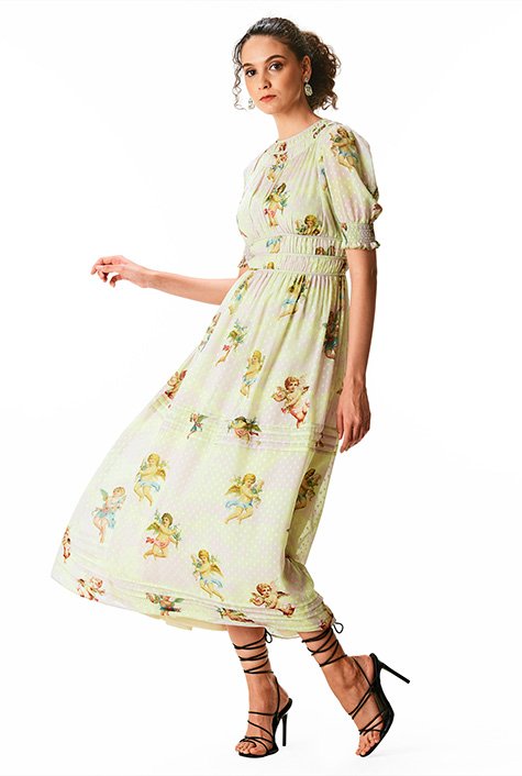 Shop Cherub print swiss dot georgette dress | eShakti