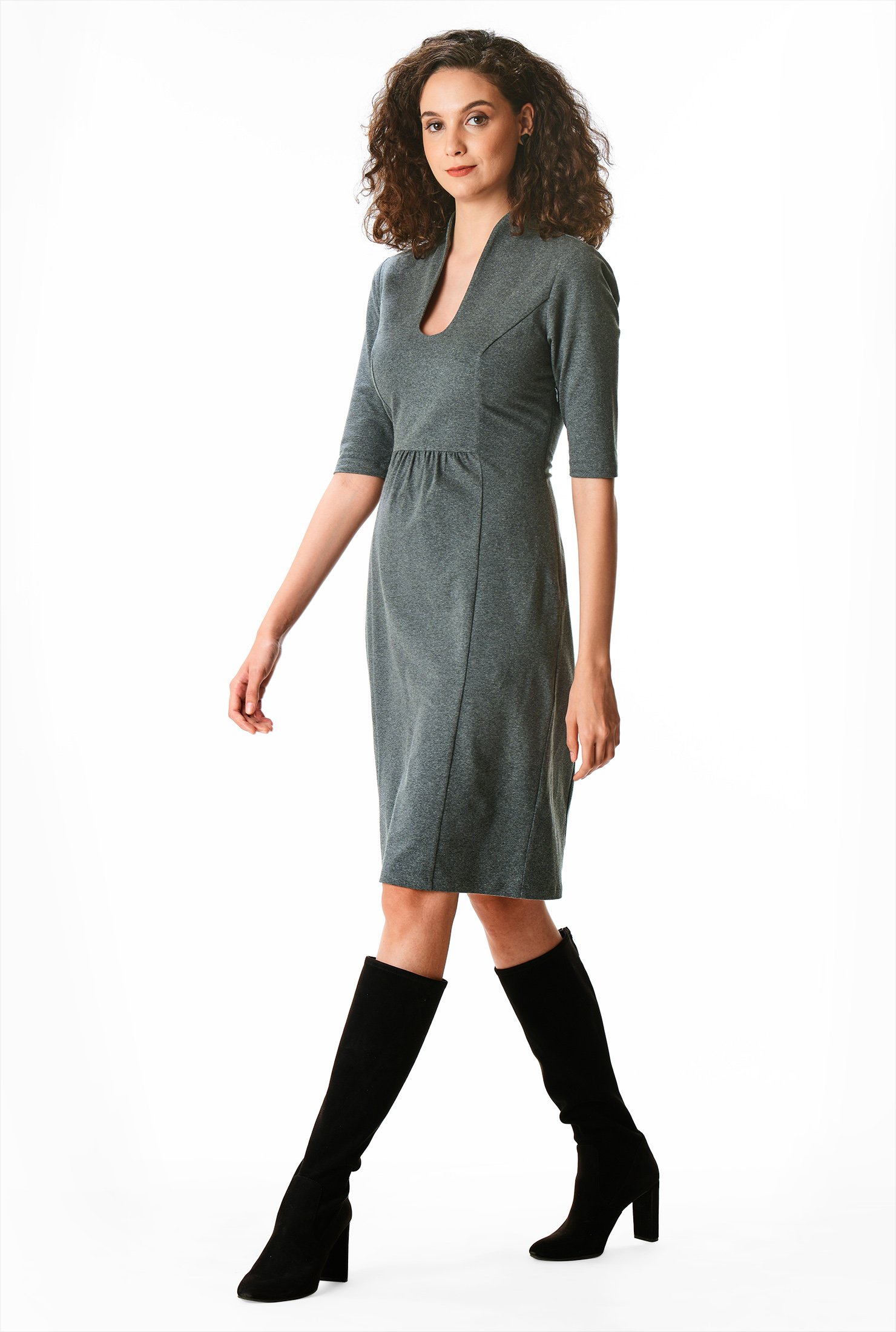 Shop Ruched bib cotton knit A-line dress | eShakti