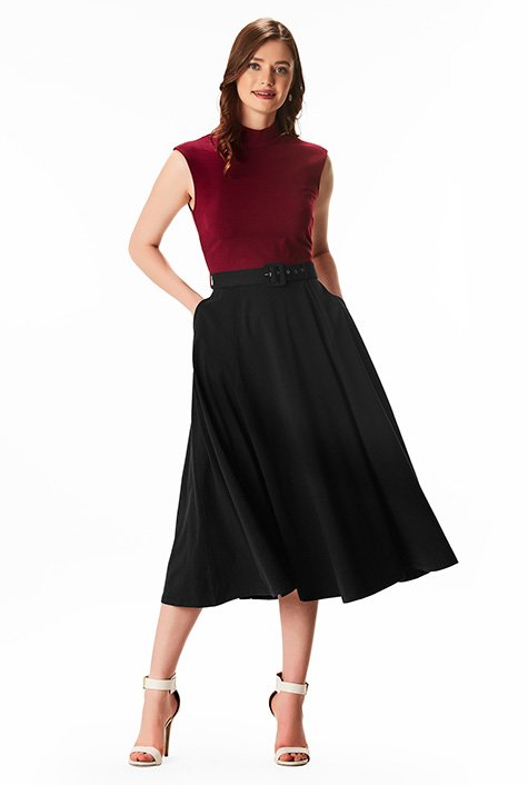 Two-tone cotton knit belted dress