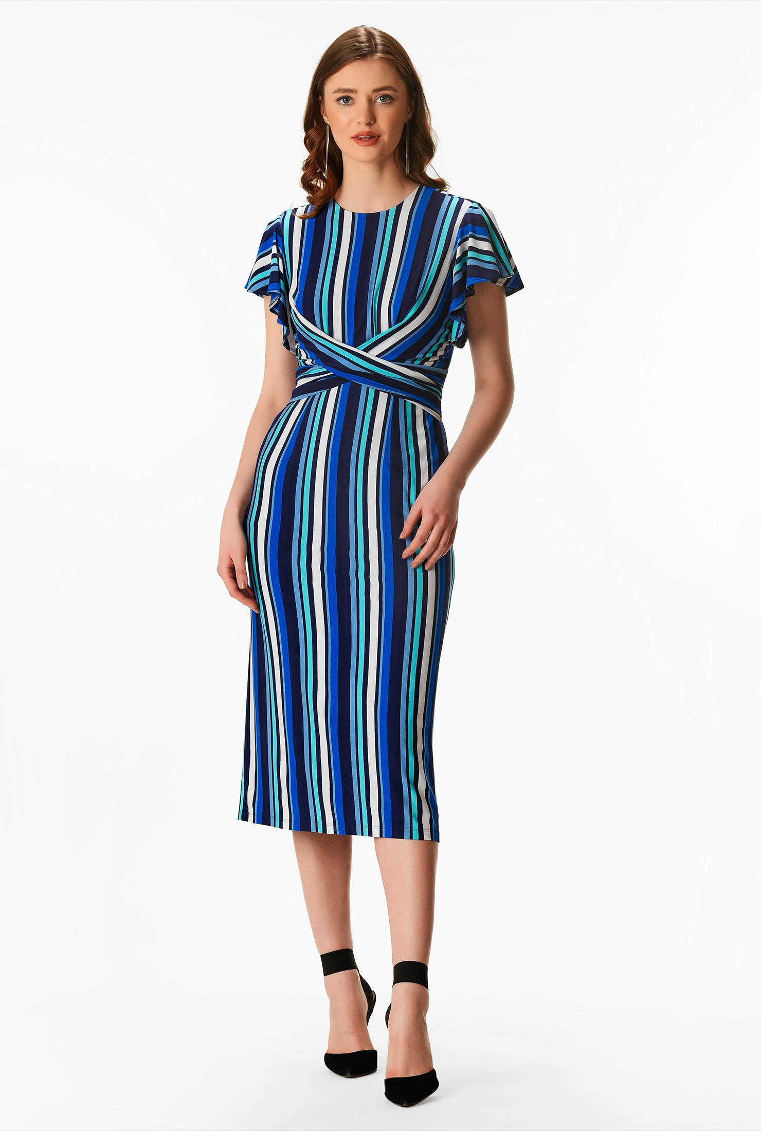 Shop Cross front stripe knit sheath dress | eShakti