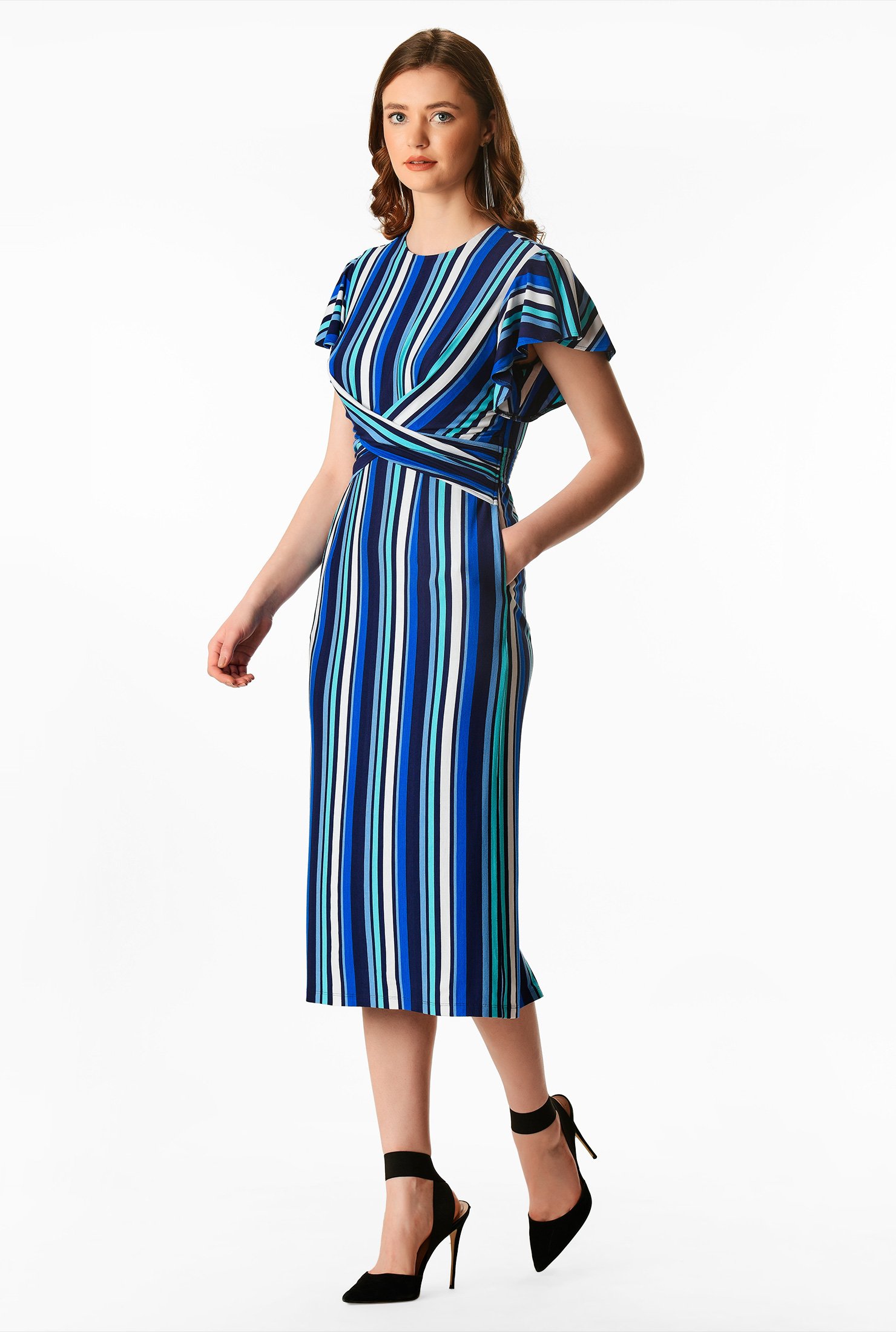 Shop Cross front stripe knit sheath dress | eShakti