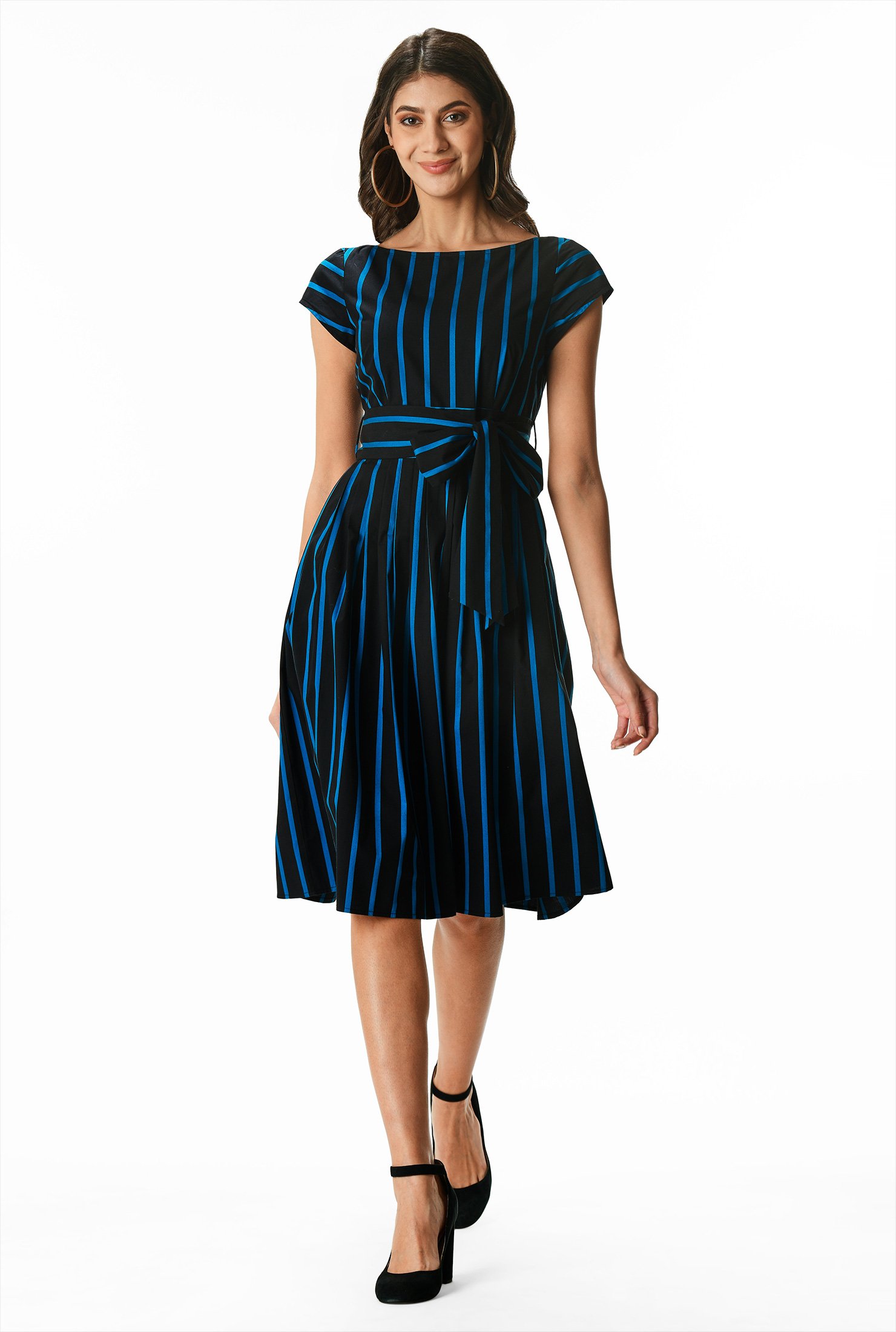 Shop Stripe cotton sash tie dress | eShakti