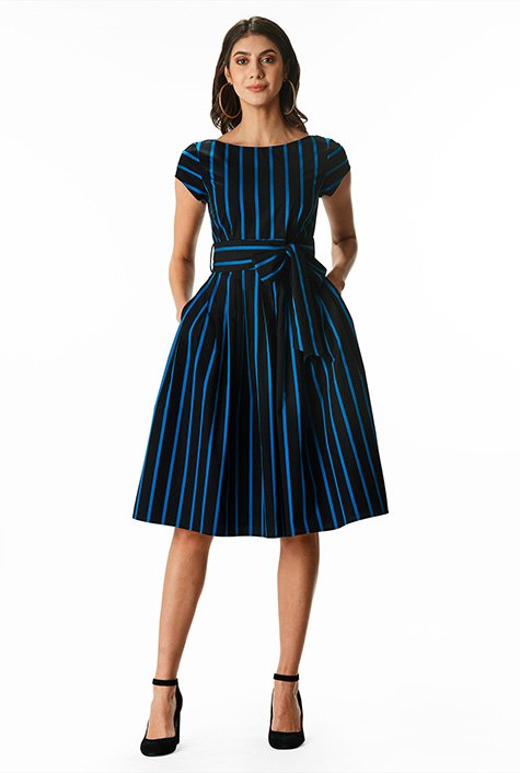 Shop Stripe cotton sash tie dress | eShakti