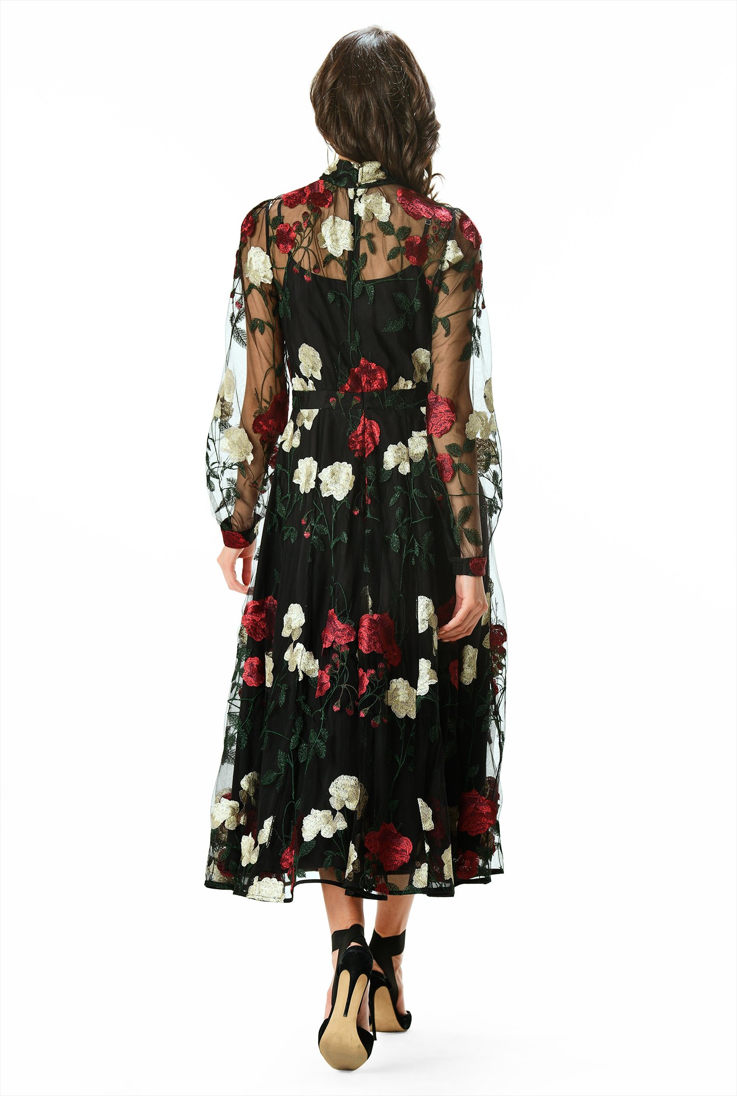 Shop Floral embroidery sheer mesh dress | eShakti