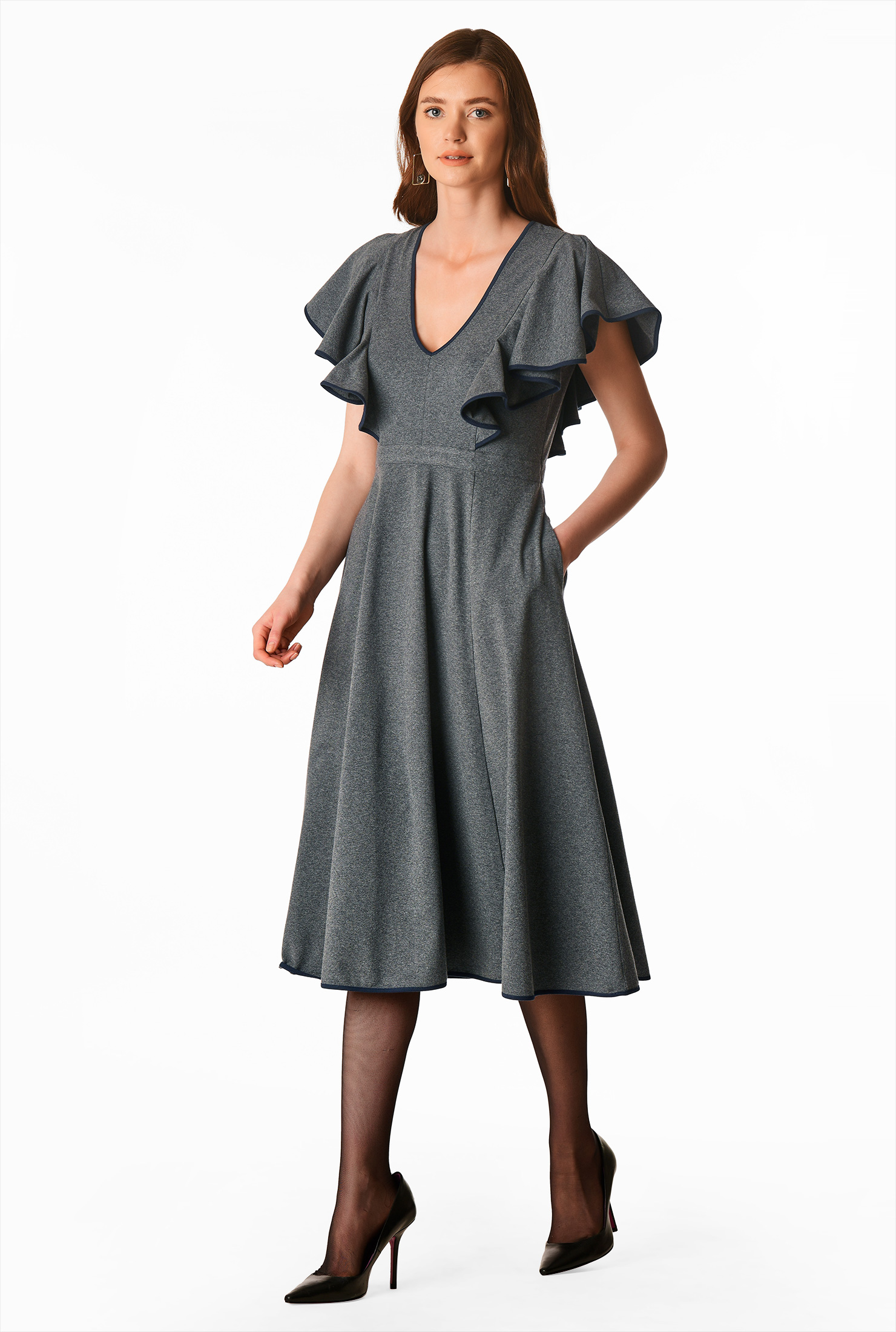 Shop Ruffle sleeve cotton knit dress eShakti