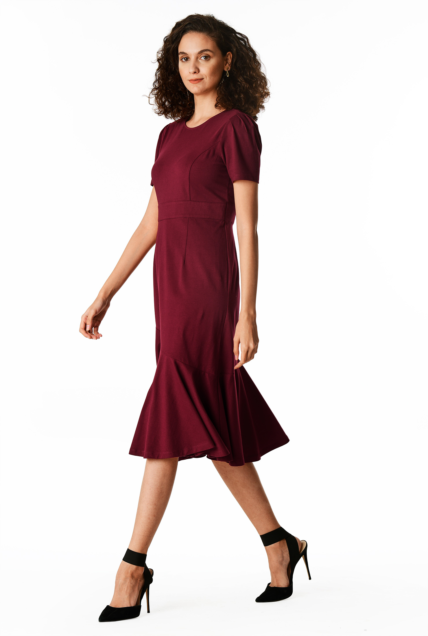 Shop Cotton knit asymmetric flounce dress eShakti