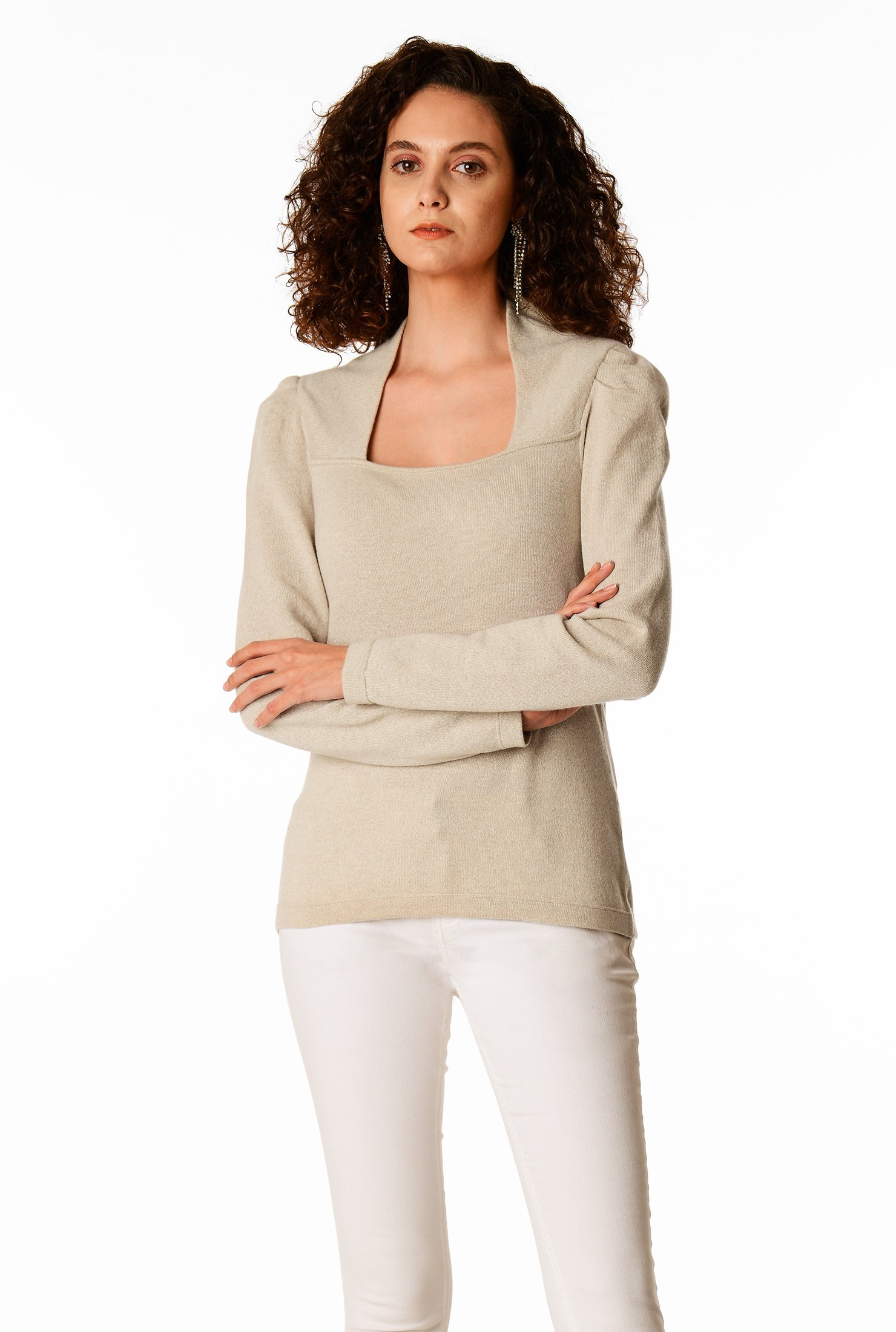Shop Puff sleeve cashmere sweater | eShakti
