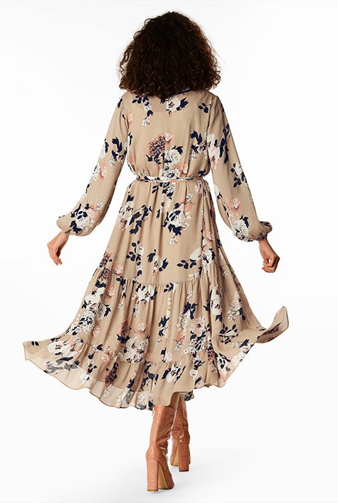 Tiered floral lace hotsell printed chiffon dress