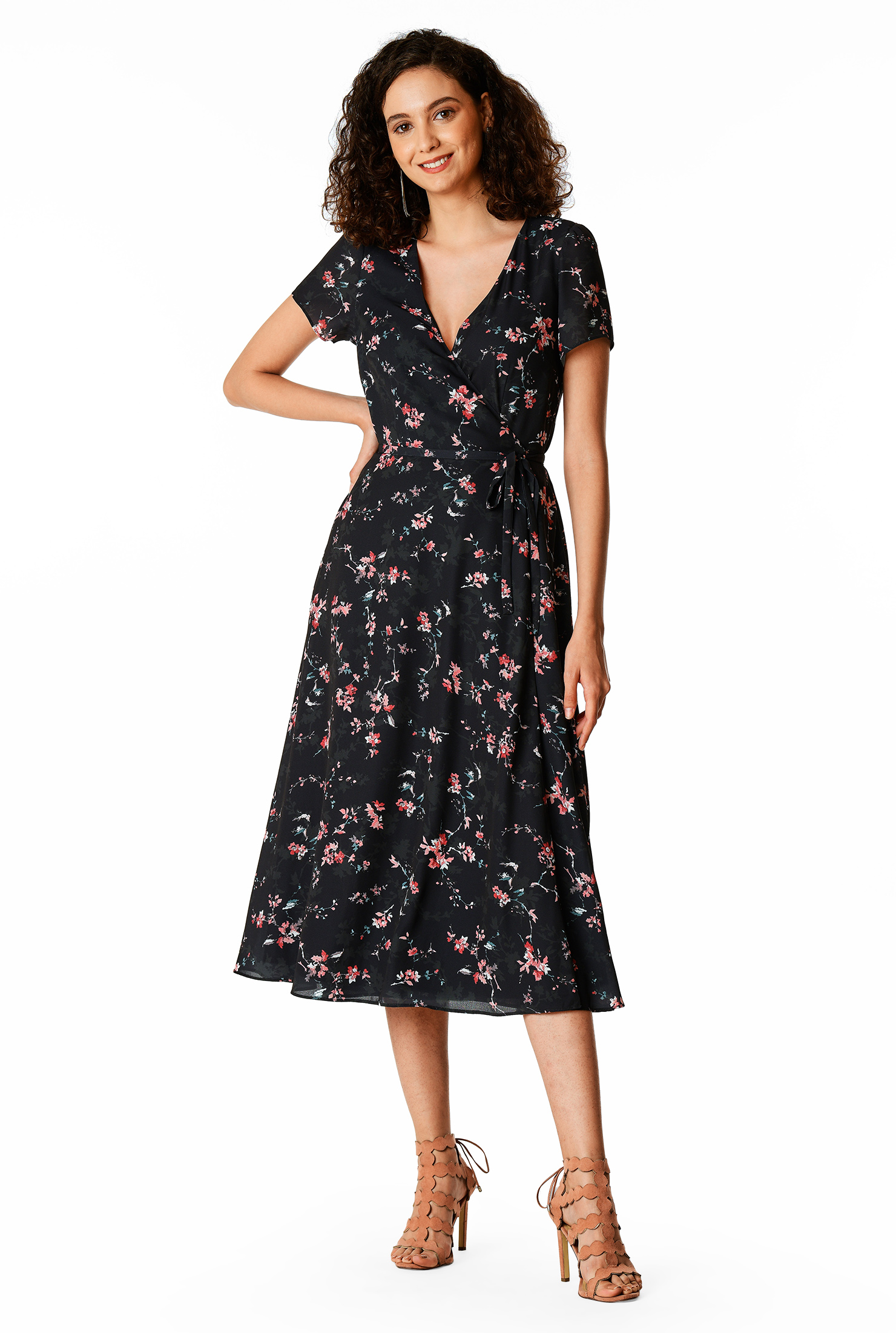Shop Floral print crepe wrap dress eShakti