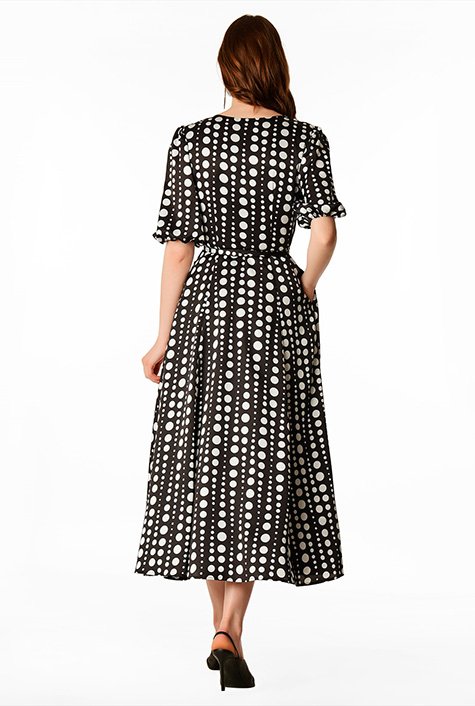 Shop Polka dot print satin wrap dress | eShakti