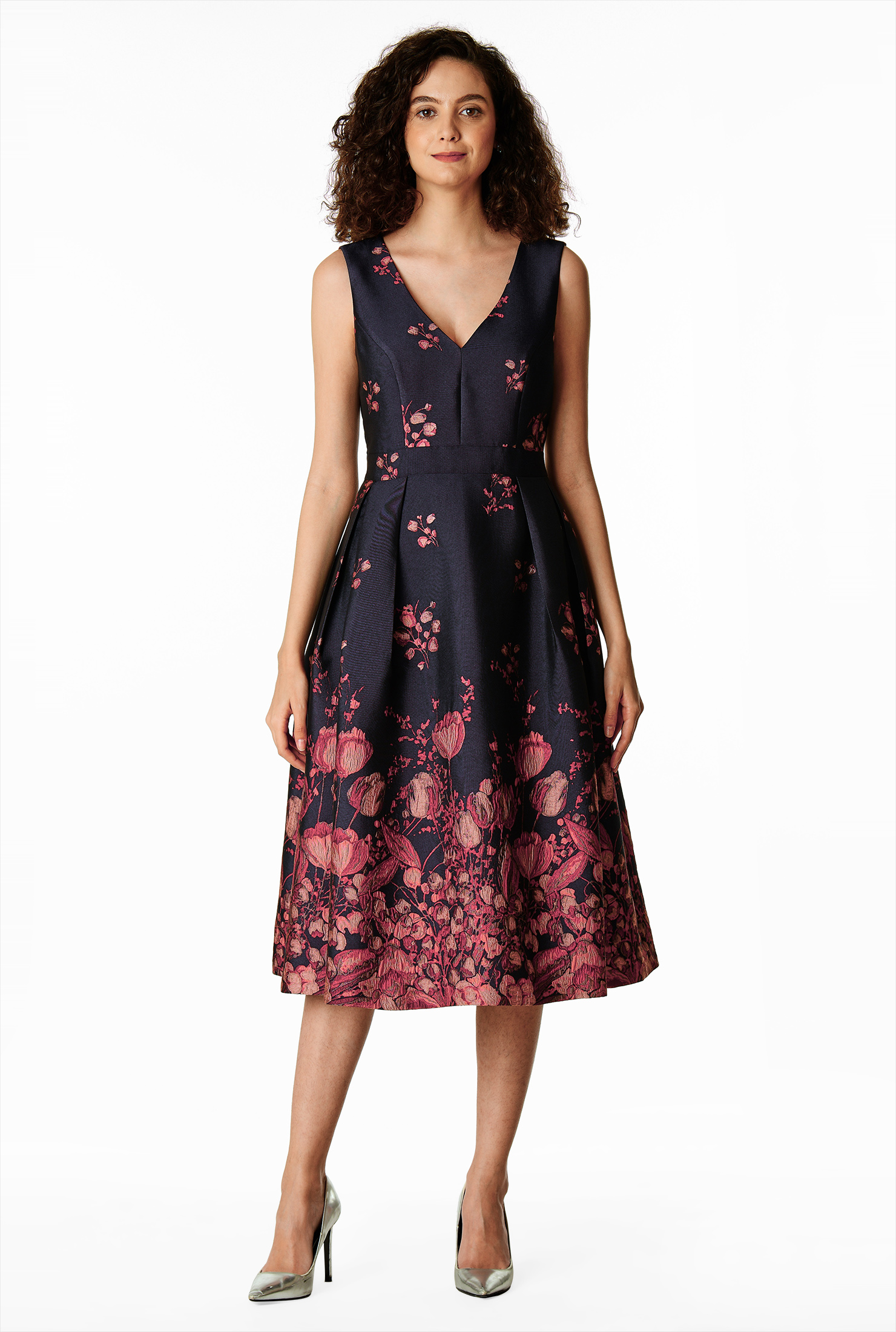 Shop Floral jacquard fitandflare dress eShakti