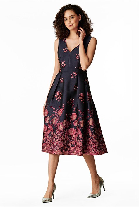 Floral jacquard fit-and-flare dress