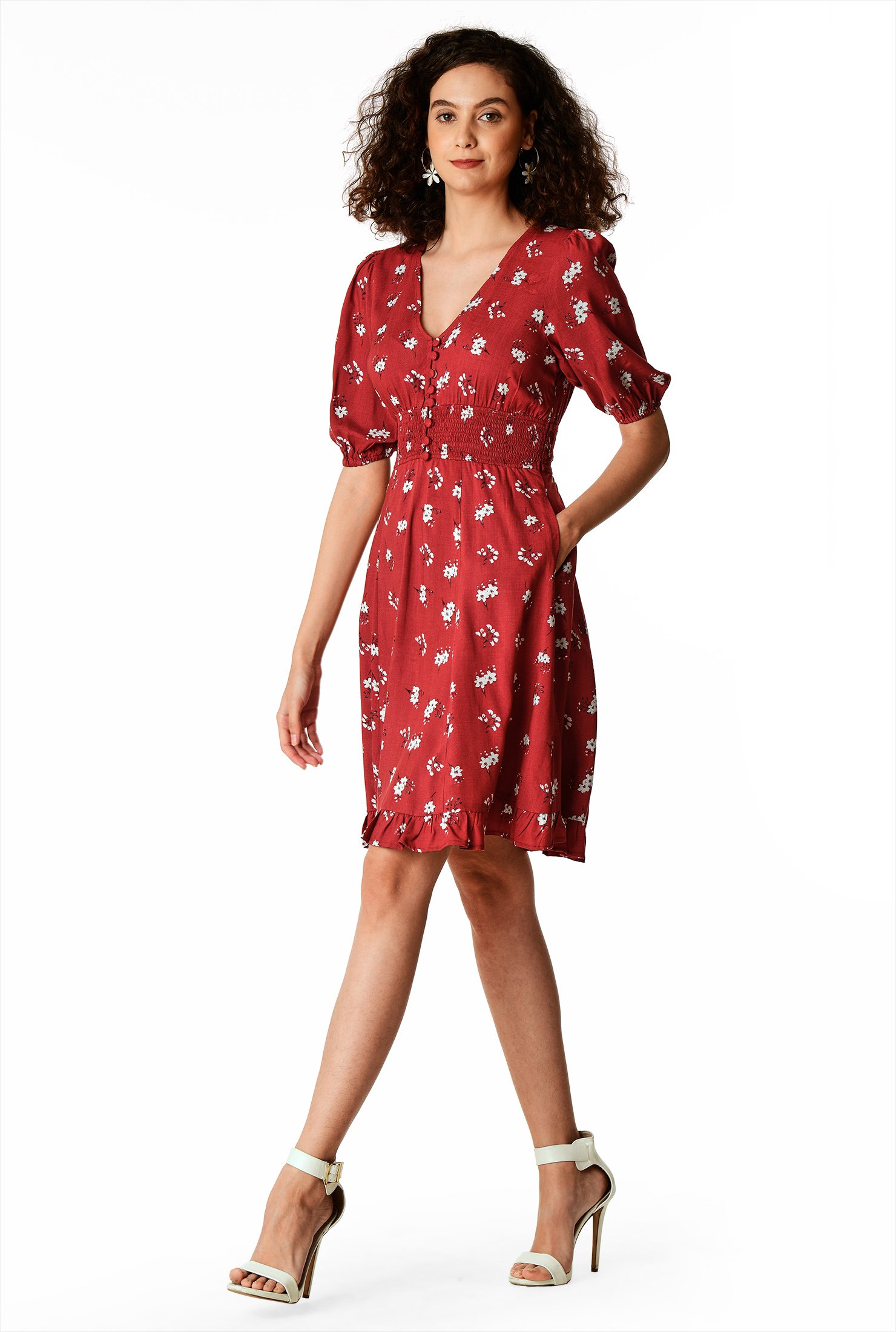 Shop Smocked Waist Floral Print Dress Eshakti 5901