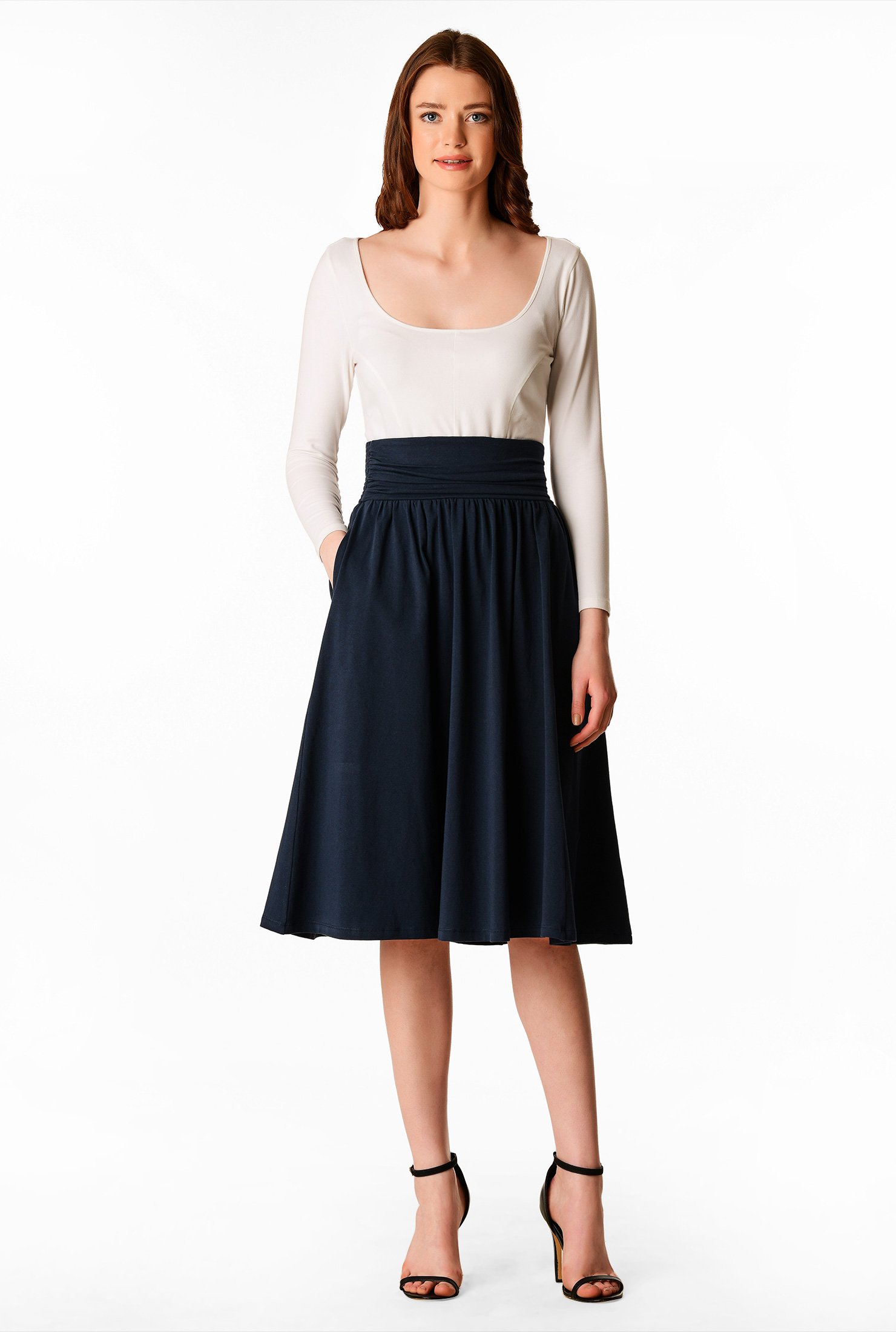 Shop Smocked elastic waist cotton knit skirt eShakti