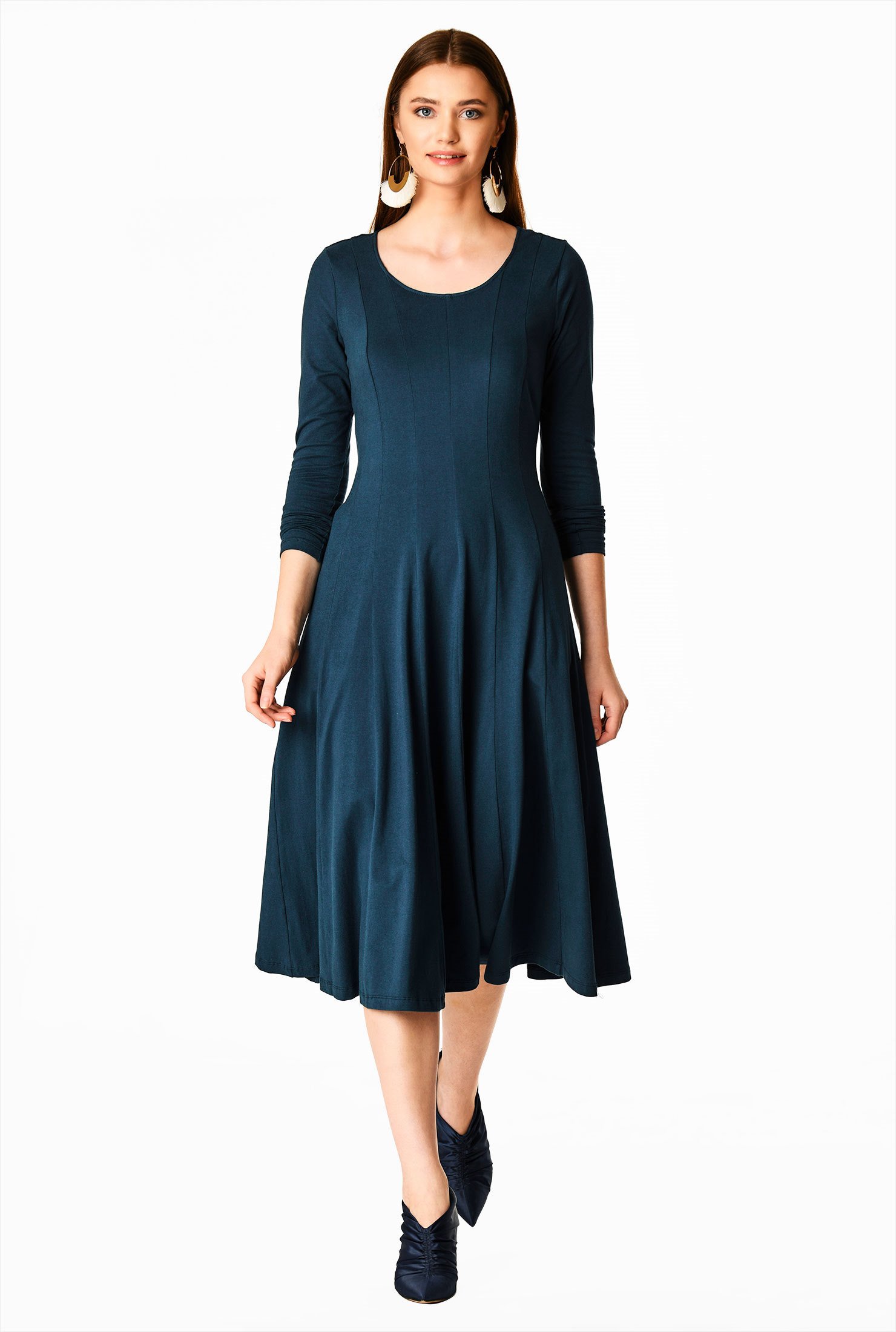 Shop Fit-and-flare cotton knit dress | eShakti