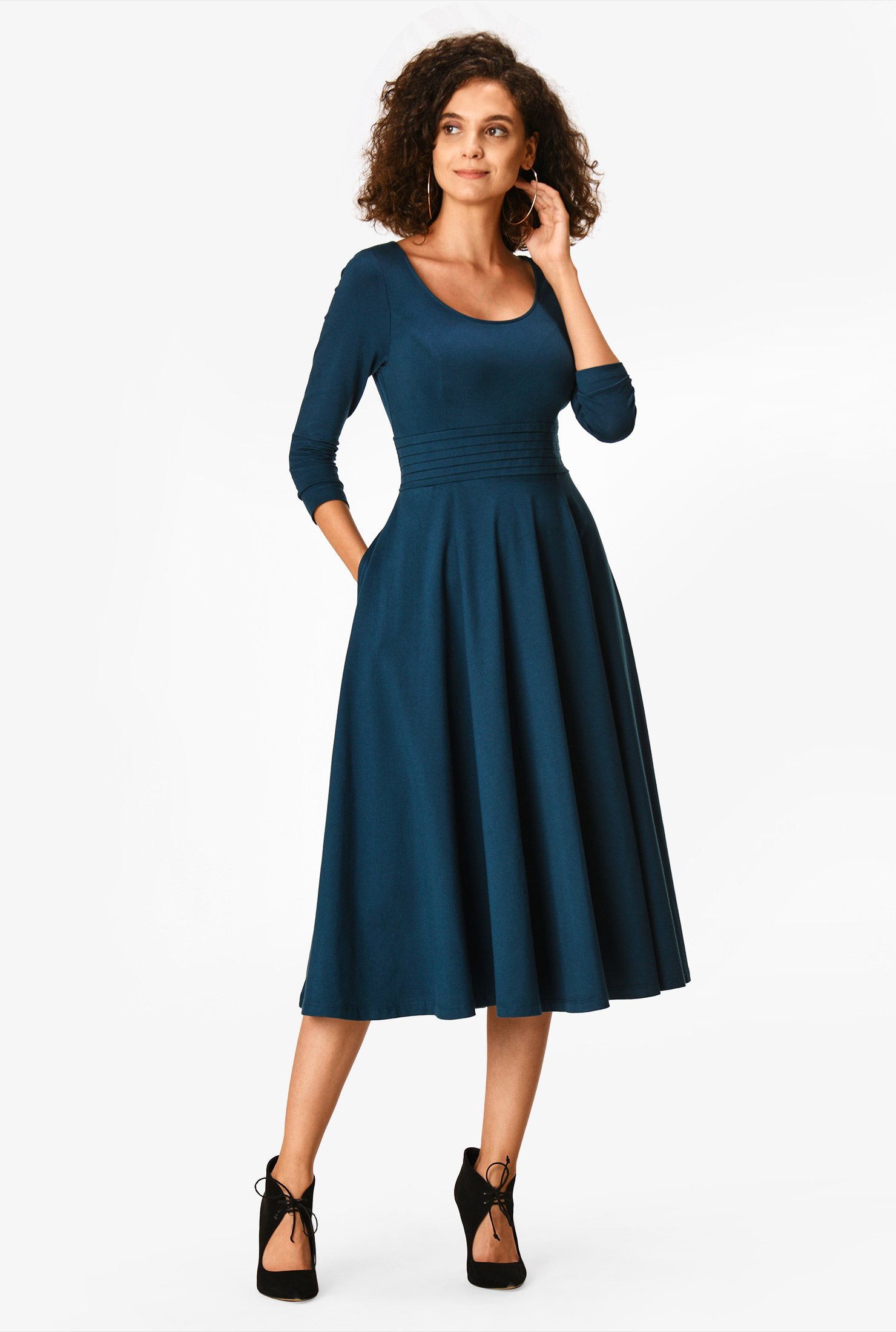 Shop Cotton jersey pleat waist dress | eShakti