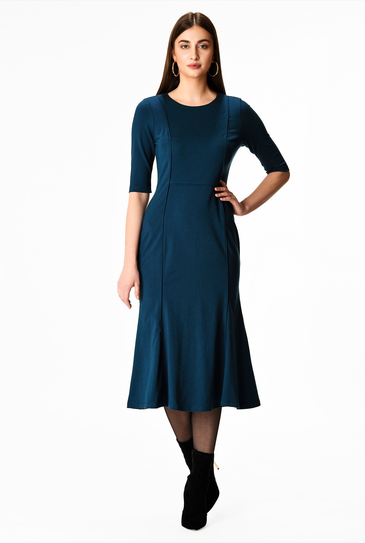Shop Flared hem cotton knit A-line dress | eShakti