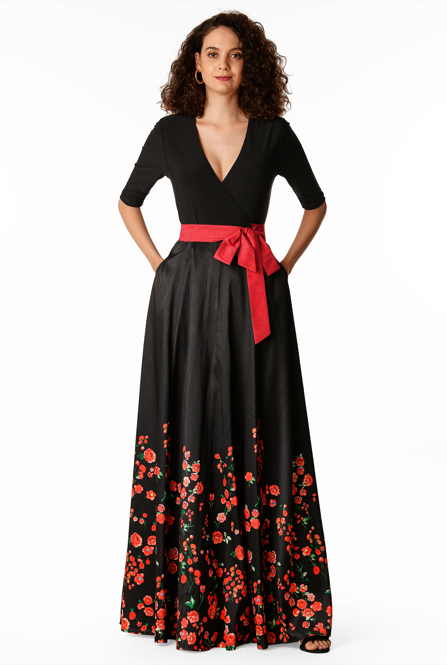 jersey knit maxi dress with sleeves