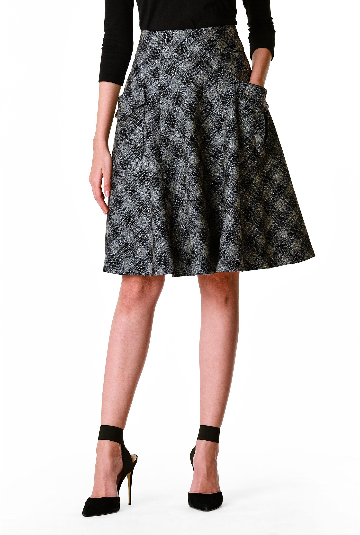 Shop Cargo pocket wool blend plaid skirt | eShakti