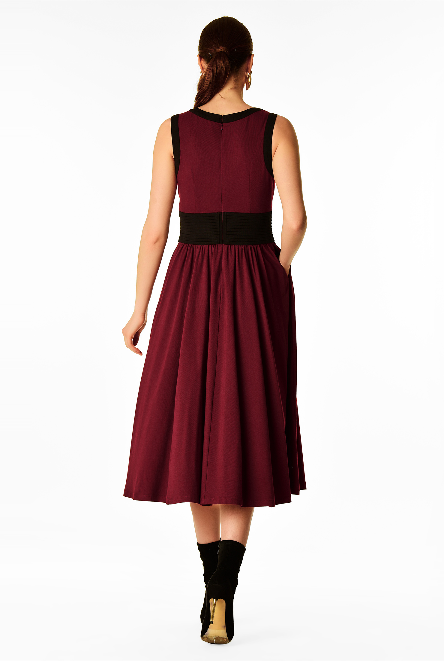 Shop Twotone cotton knit banded waist dress eShakti