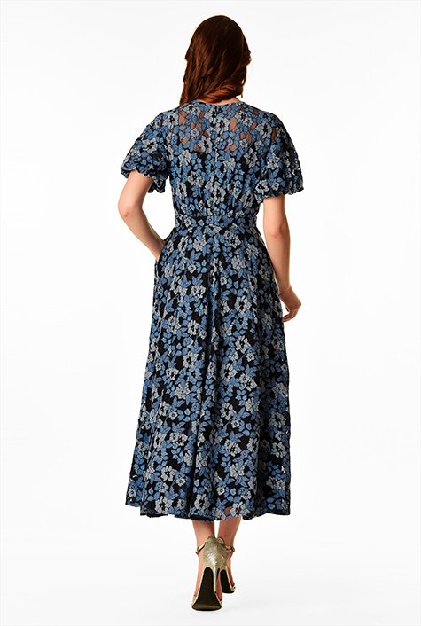 Shop Puff sleeve floral embellished lace dress | eShakti