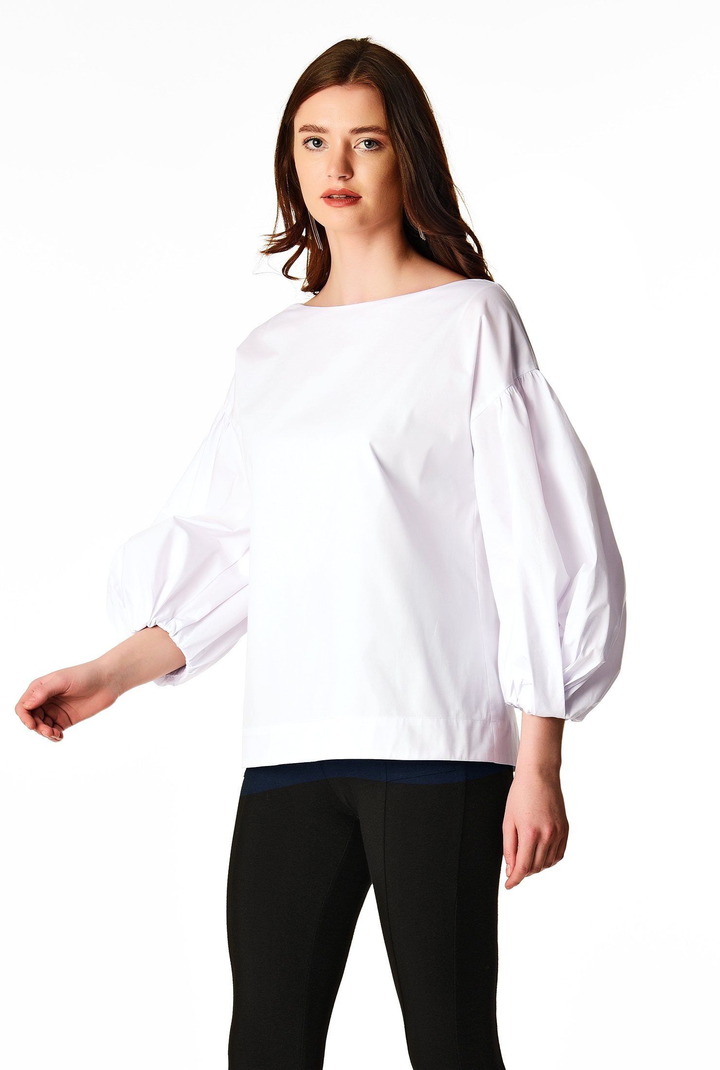 Shop Billowy sleeve cotton poplin blouse | eShakti