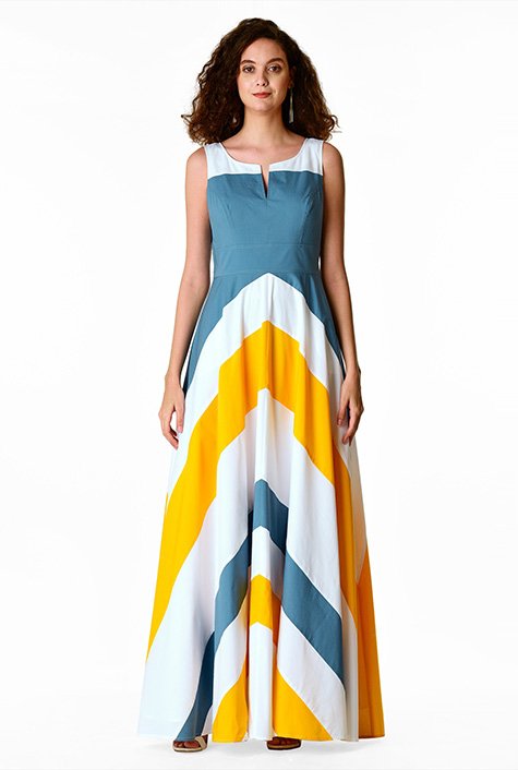 Shop Chevron stripe colorblock maxi dress | eShakti