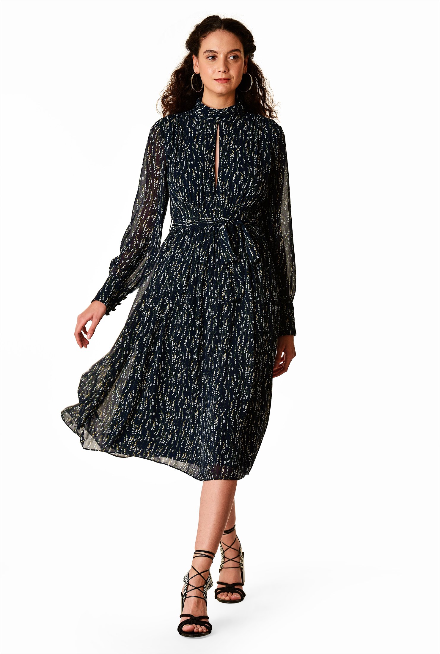 Shop Keyhole front floral sprig print georgette dress | eShakti