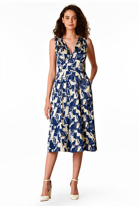 Shop Cat print satin banded empire dress | eShakti