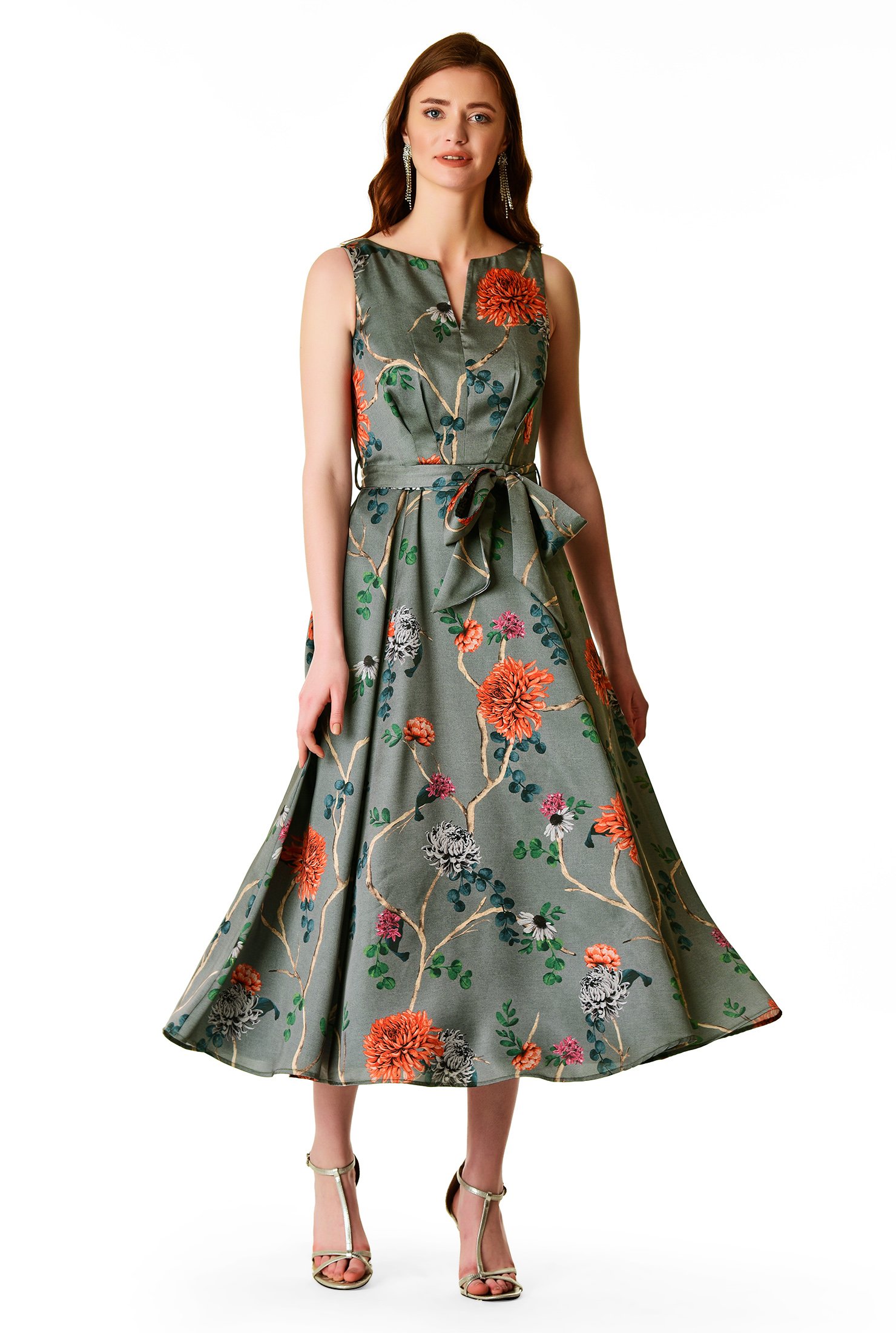 Shop Floral print satin midi dress | eShakti