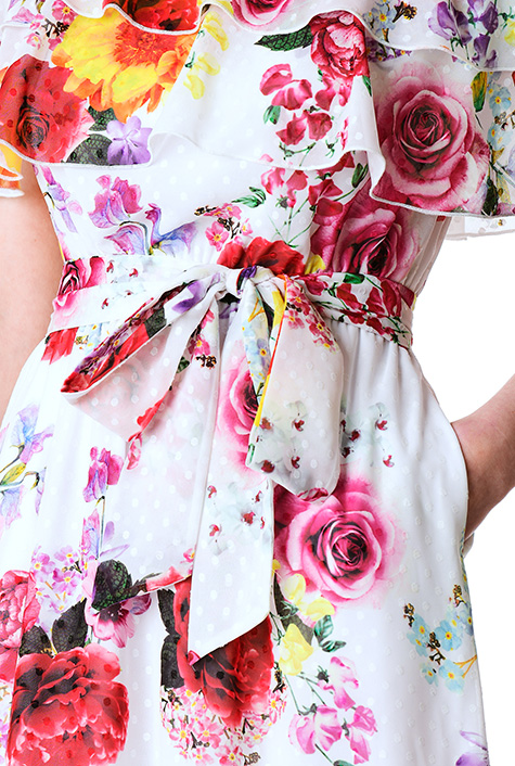 Shop Off-the-shoulder ruffle floral print swiss dot