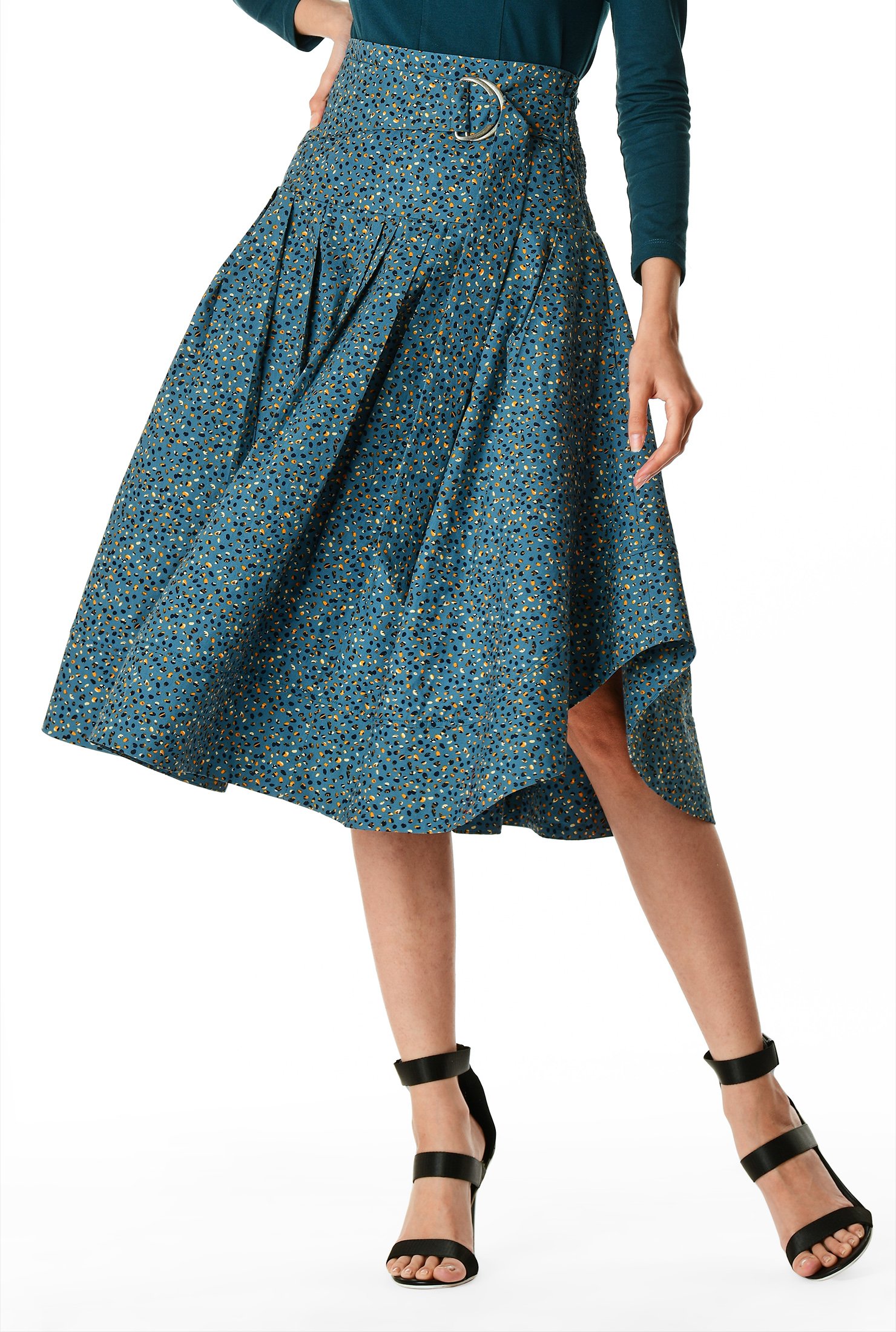Shop Graphic print poplin drop waist skirt | eShakti