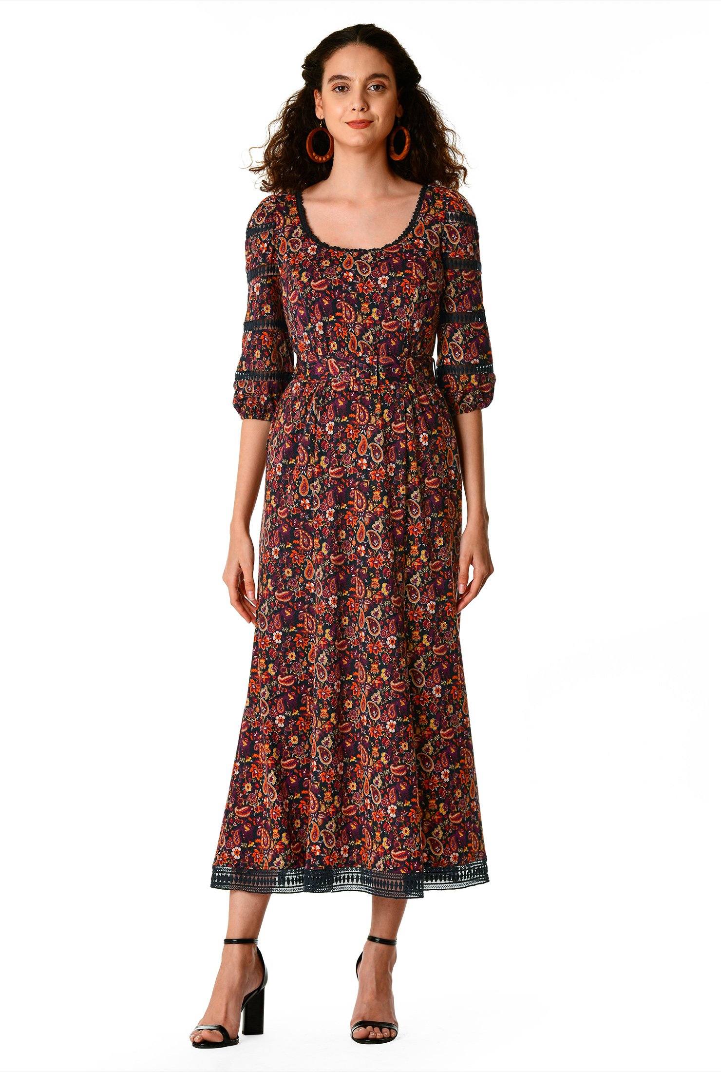 Shop Lace trim paisley print knit belted dress | eShakti