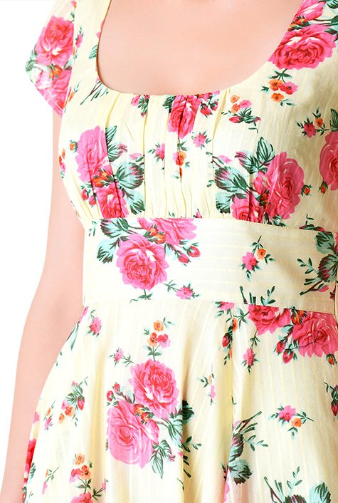 Shop Rose print stripe cotton ruched dress | eShakti