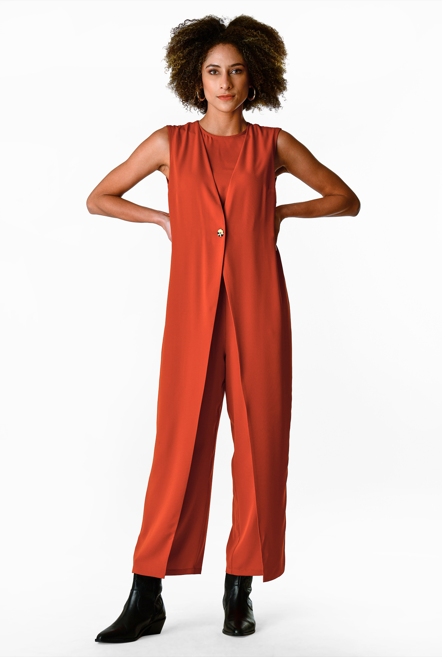 Shop Duster front crepe crop jumpsuit eShakti
