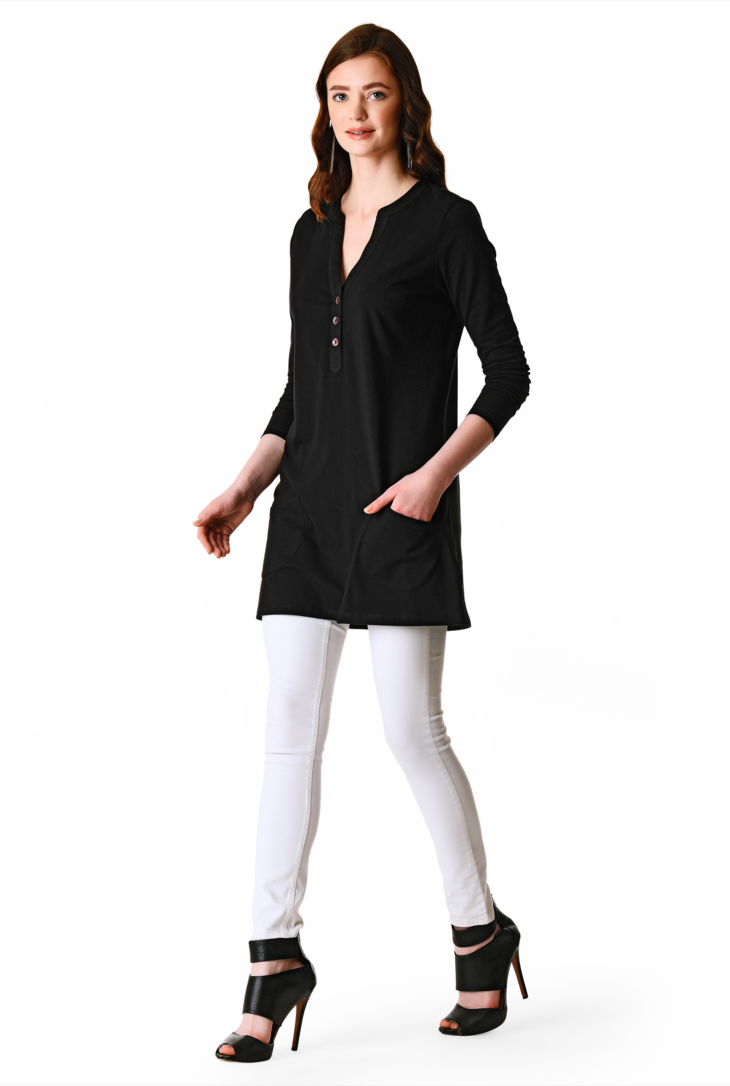 Shop Cotton jersey knit split neck tunic eShakti